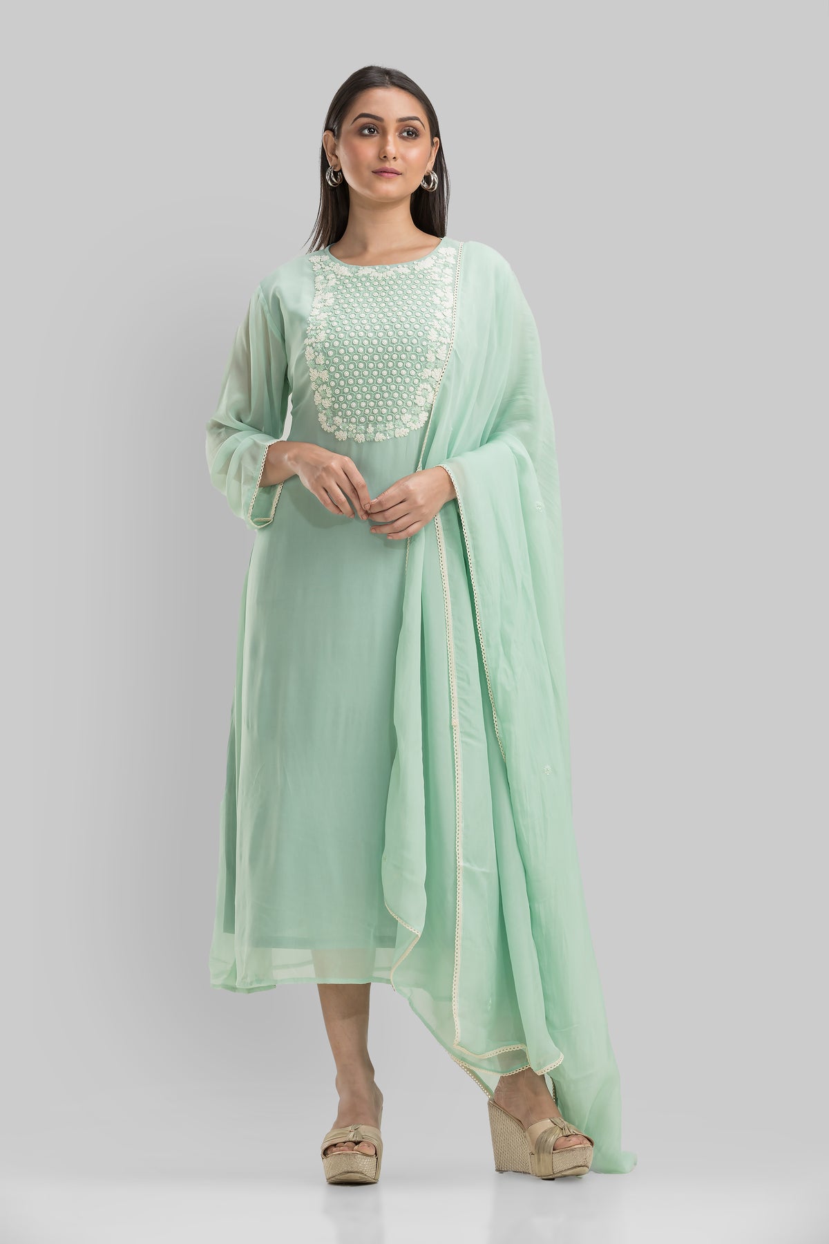 Embroidered Kurta-Pant-Dupatta Set