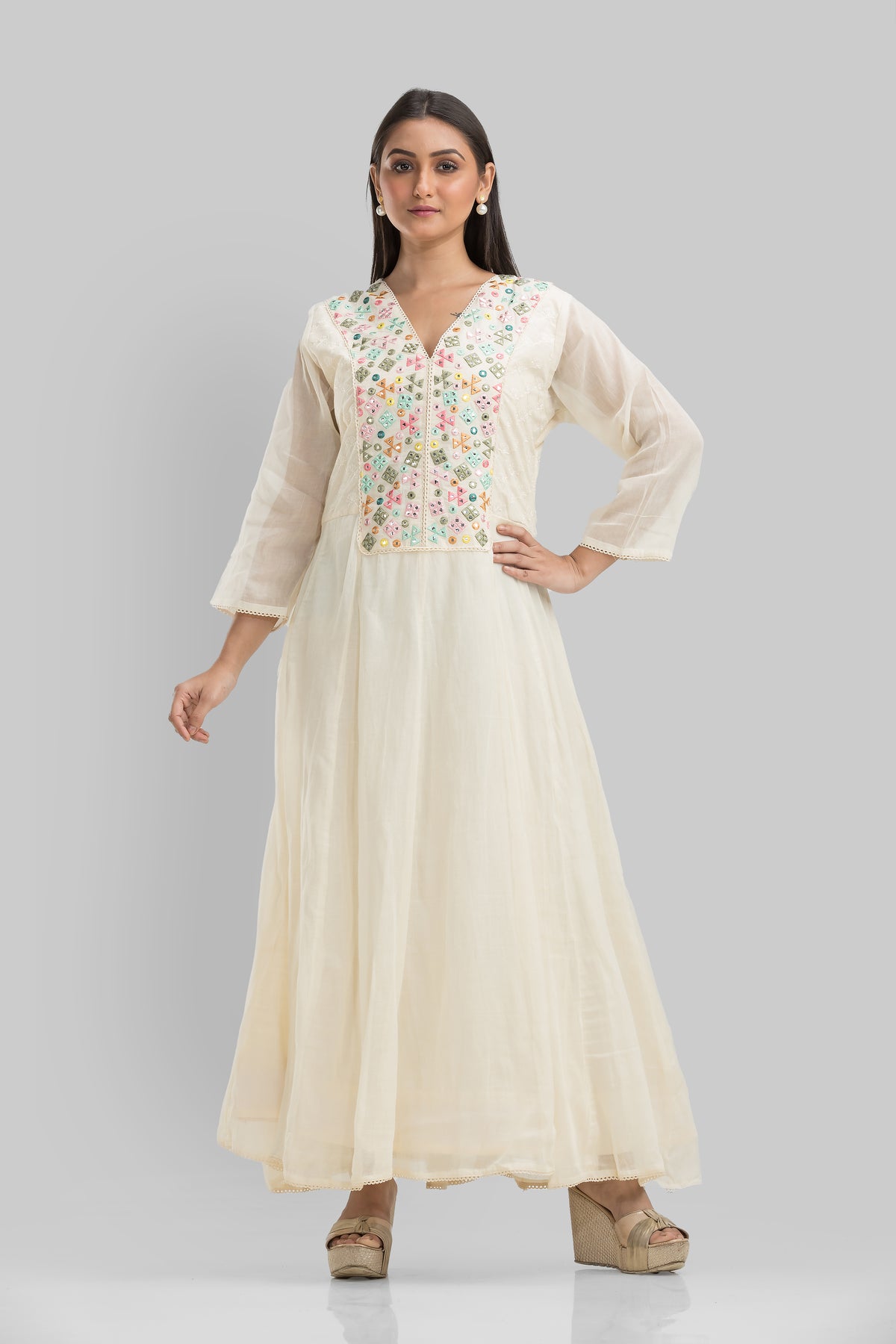 Embroidered Long Gown