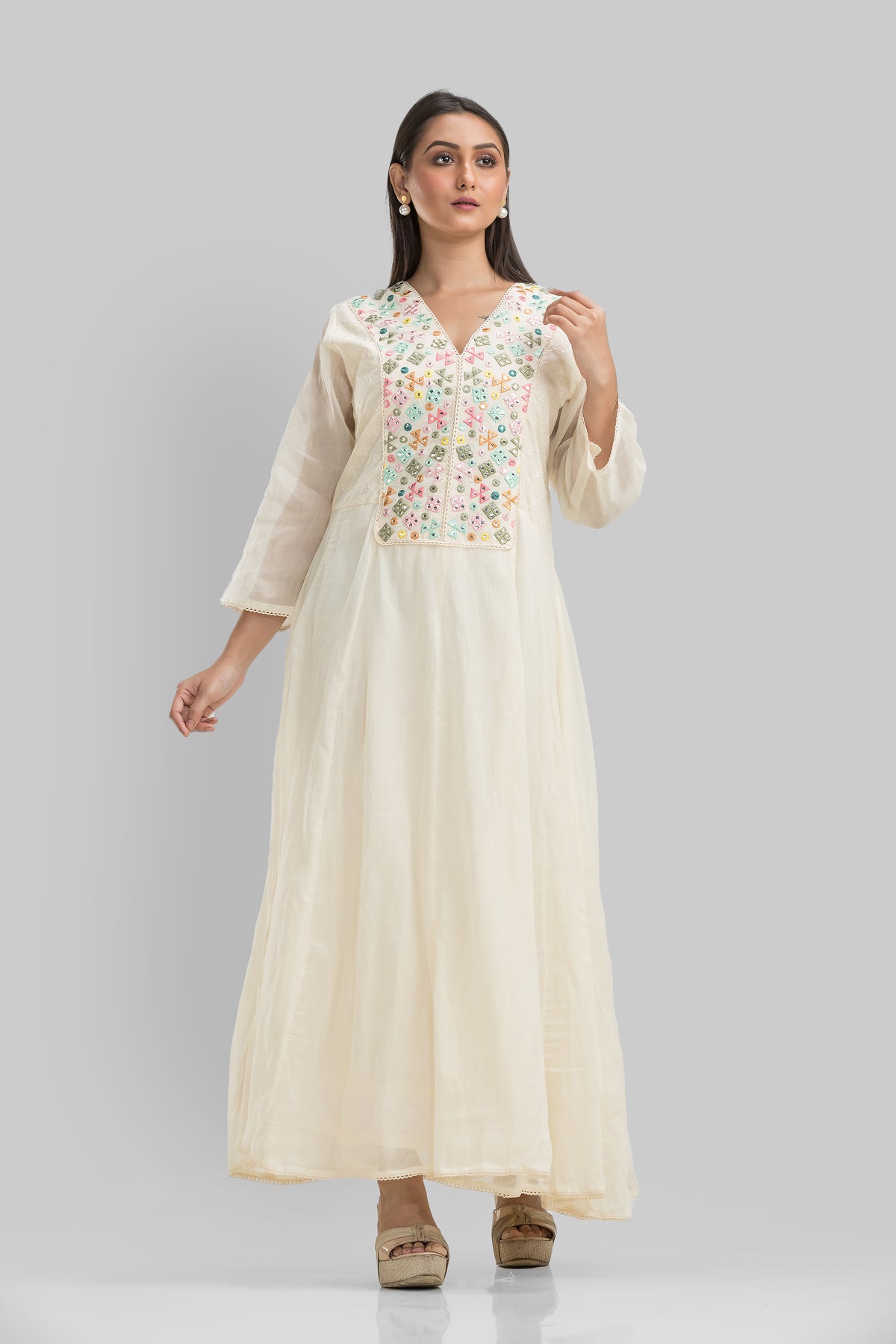 Embroidered Long Gown