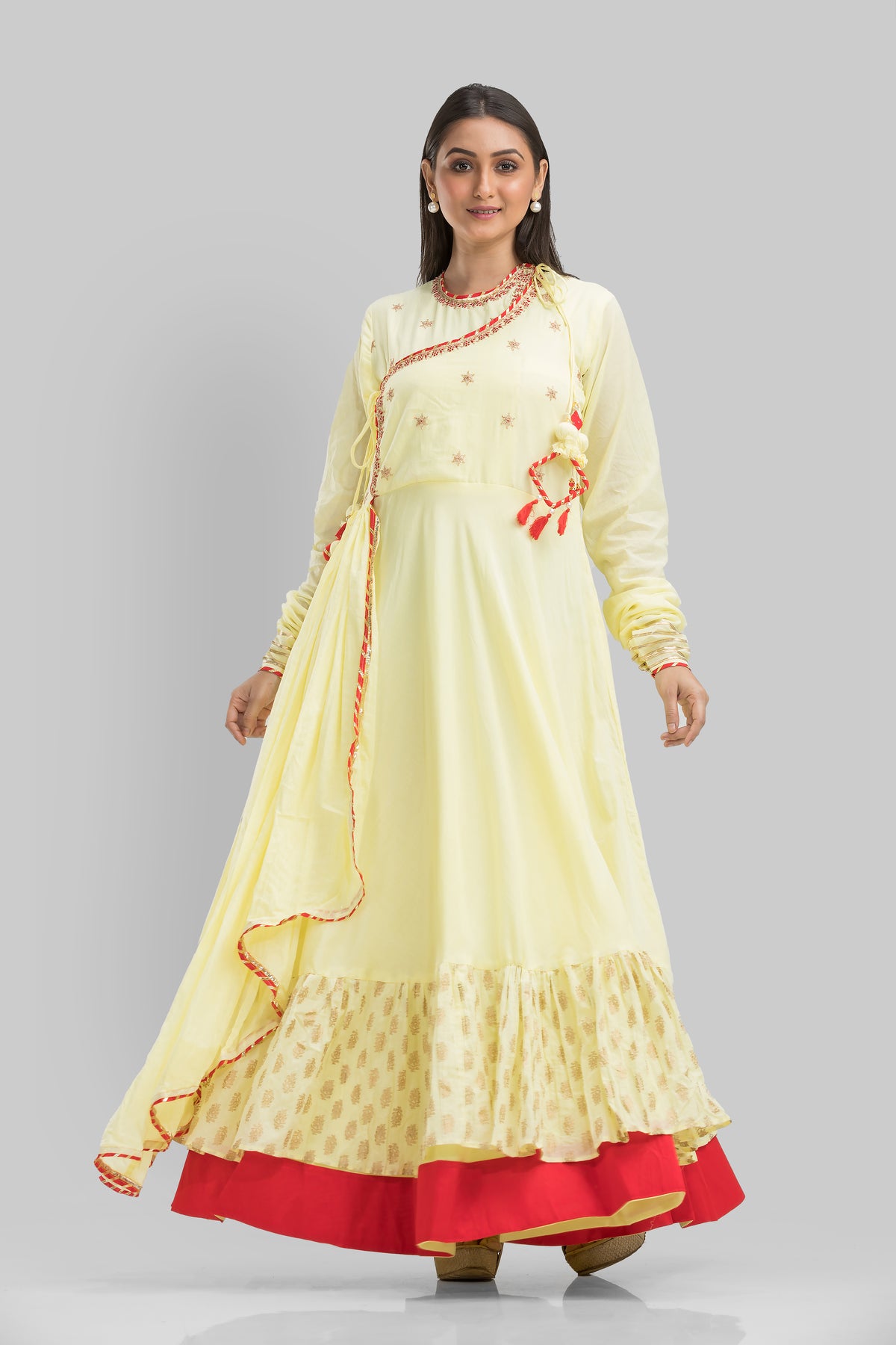 Designer Long Mulmul Gown With Latkan