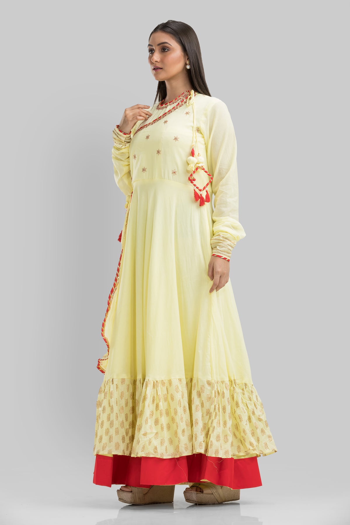 Designer Long Mulmul Gown With Latkan