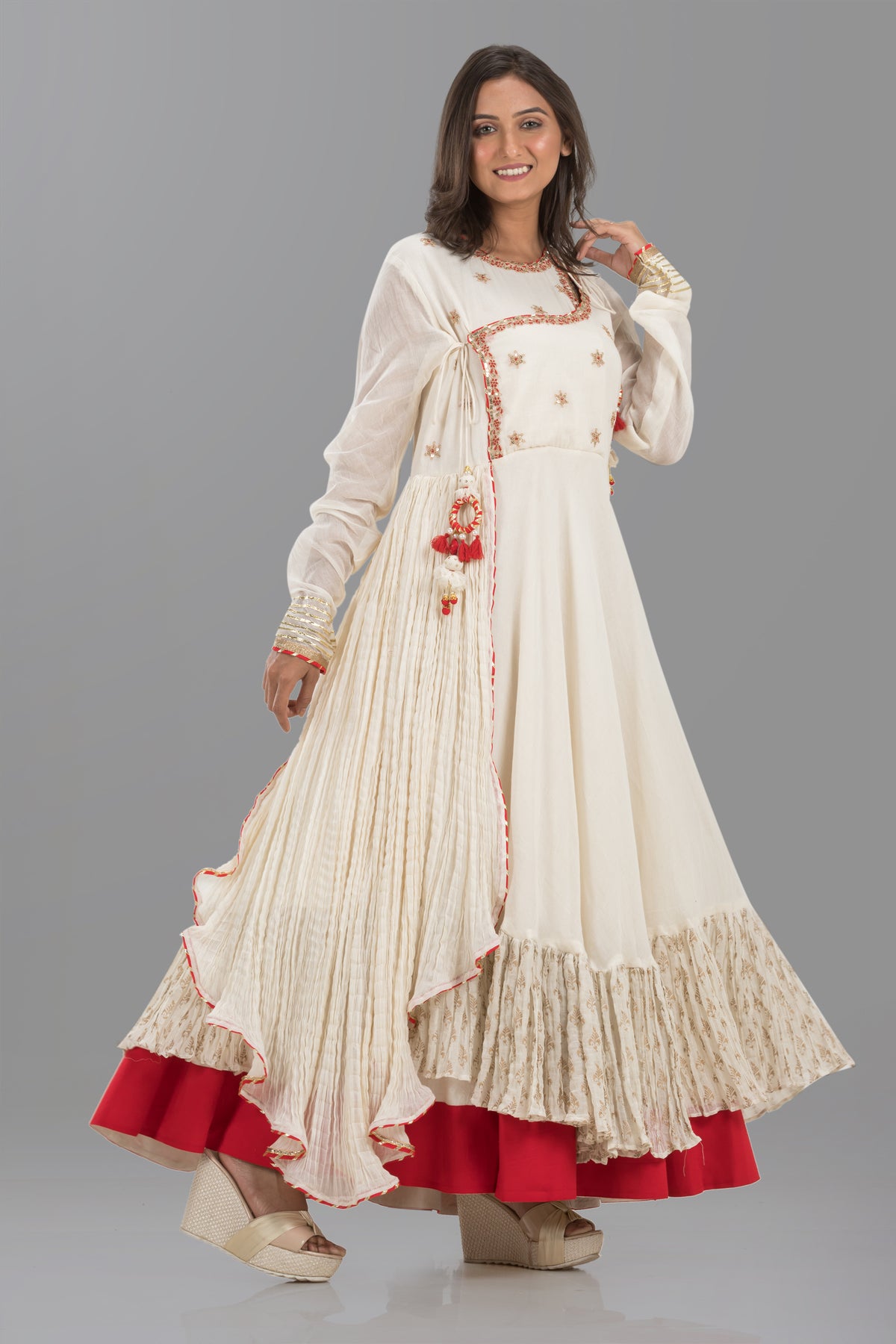 Designer Long Mulmul Gown With Latkan