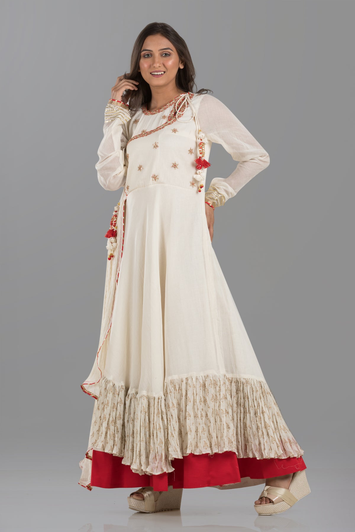 Designer Long Mulmul Gown With Latkan