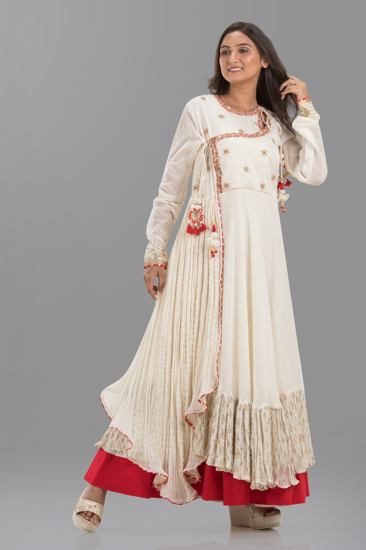 Designer Long Mulmul Gown With Latkan