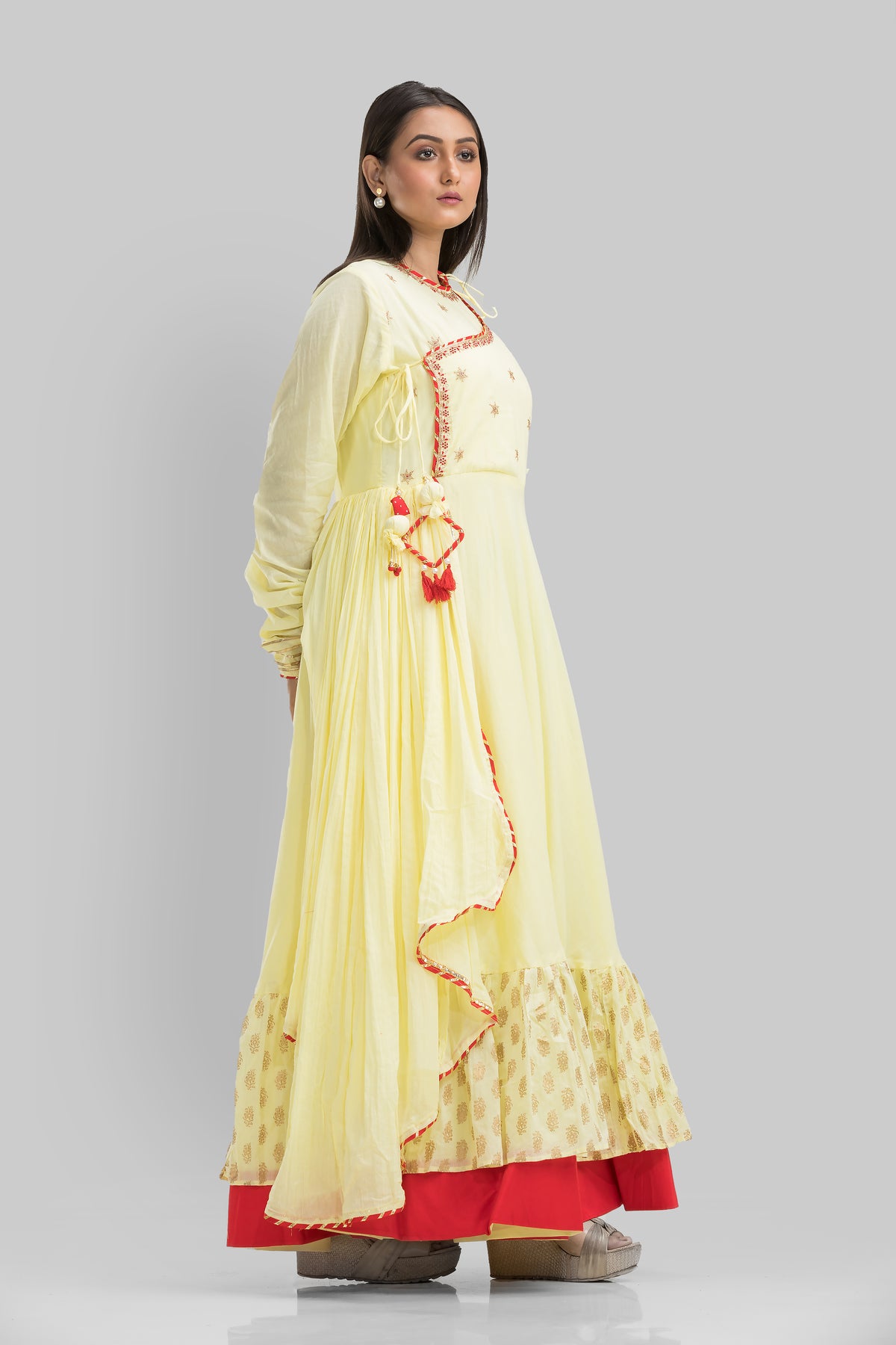 Designer Long Mulmul Gown With Latkan