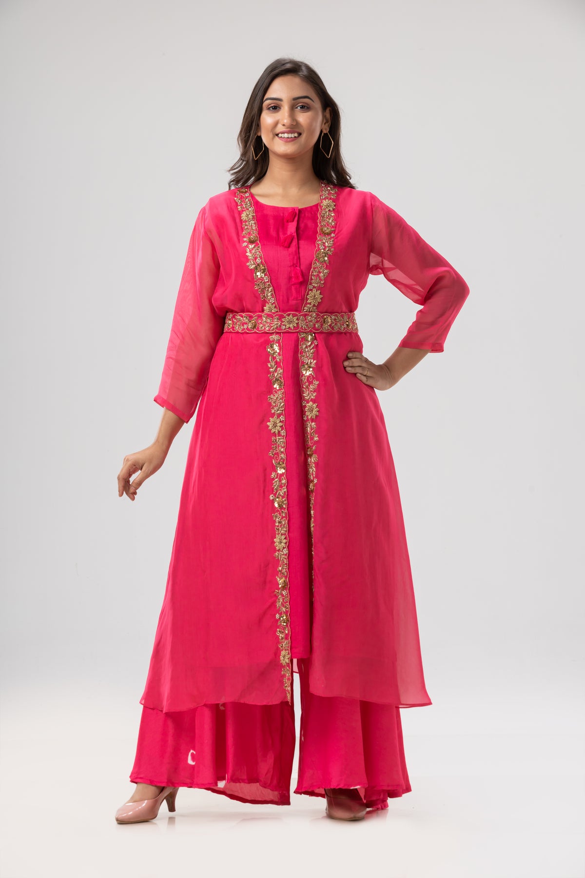 Designer Organza Hand Embroidery Kurta Set