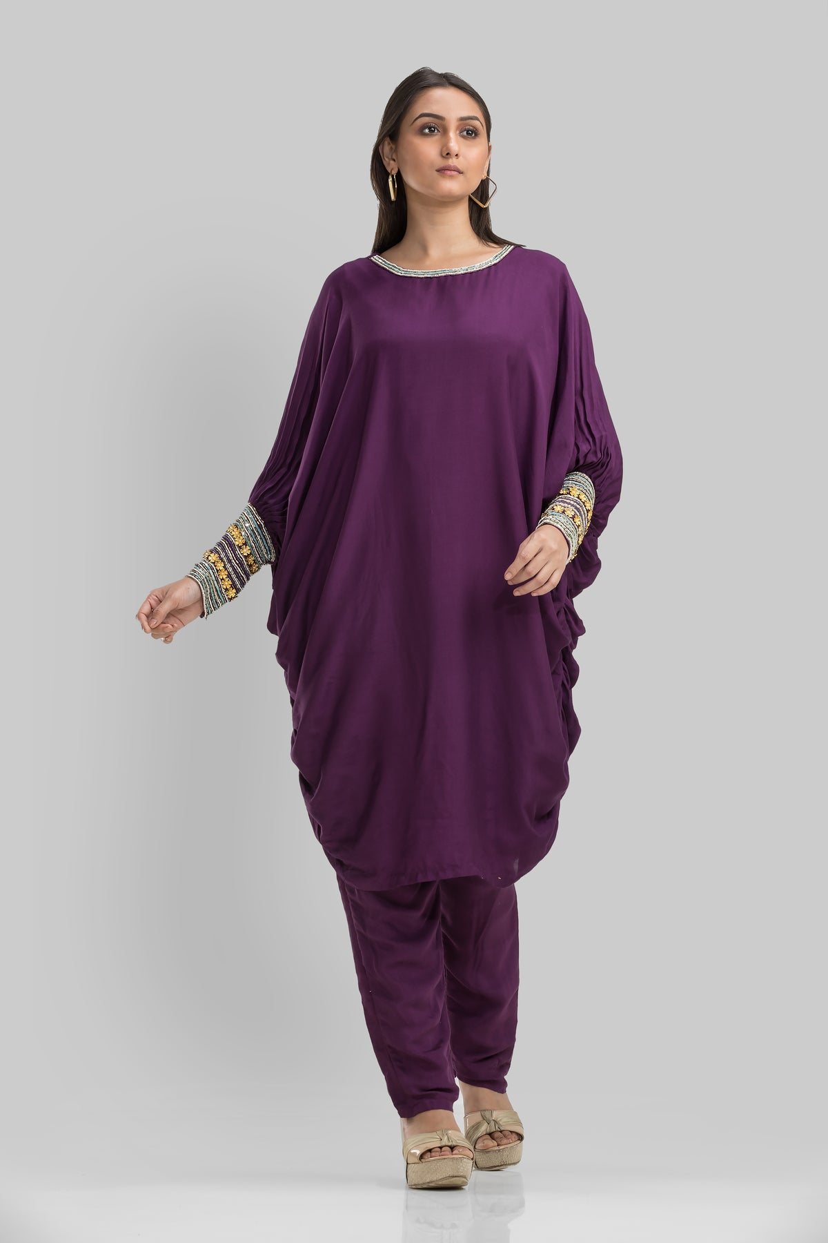 Indo-Western Dress with embroidered sleeves