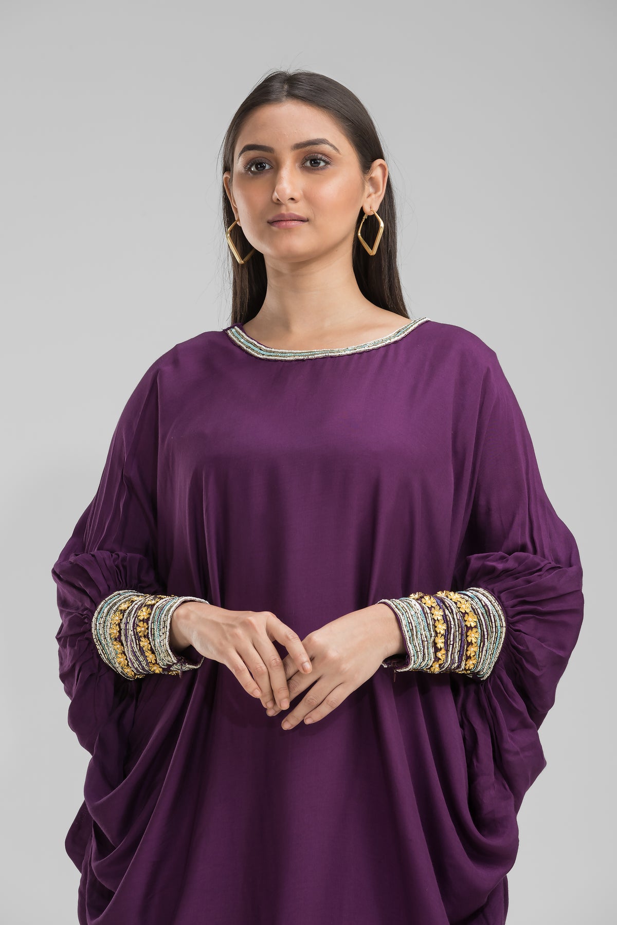 Indo-Western Dress with embroidered sleeves