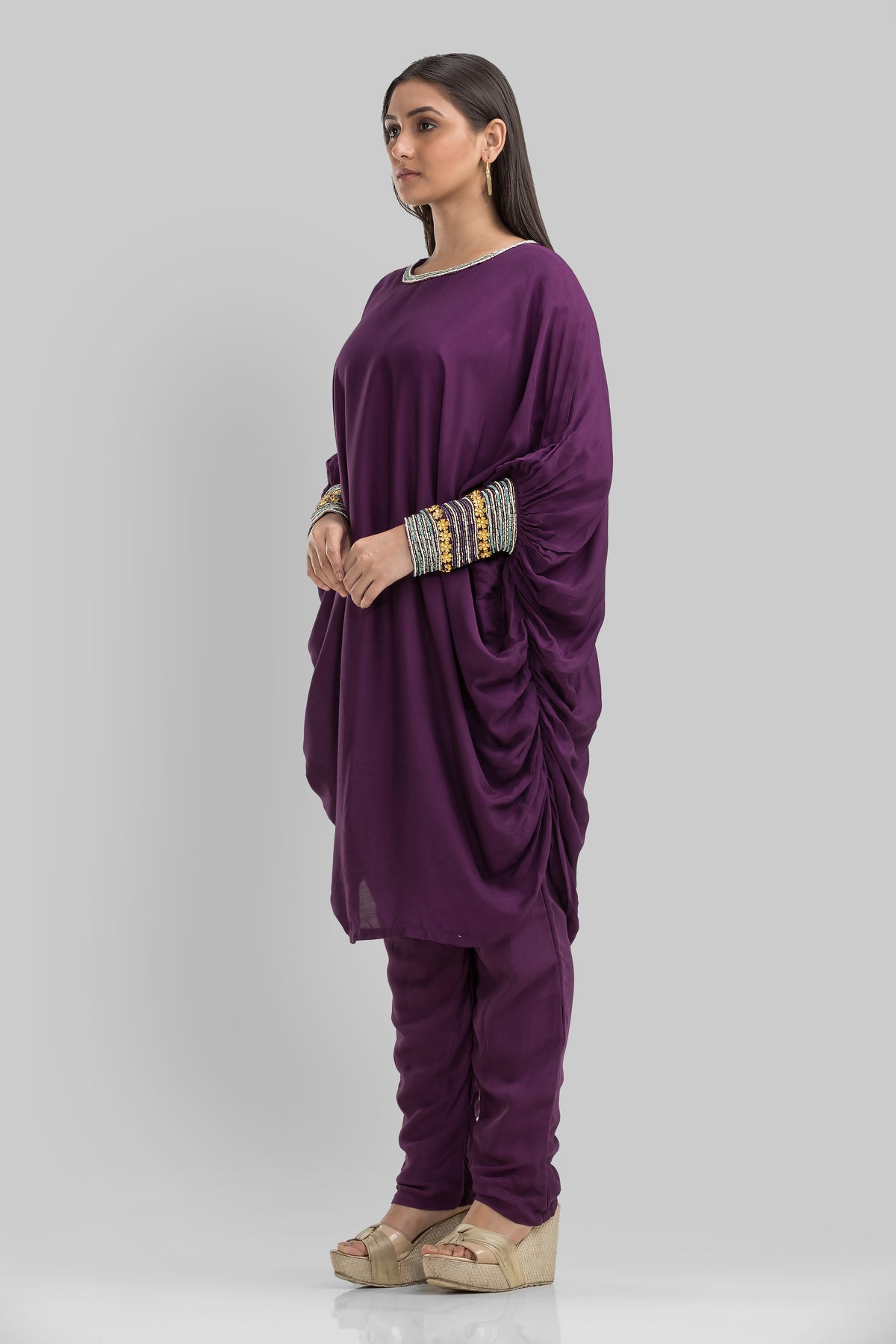 Indo-Western Dress with embroidered sleeves