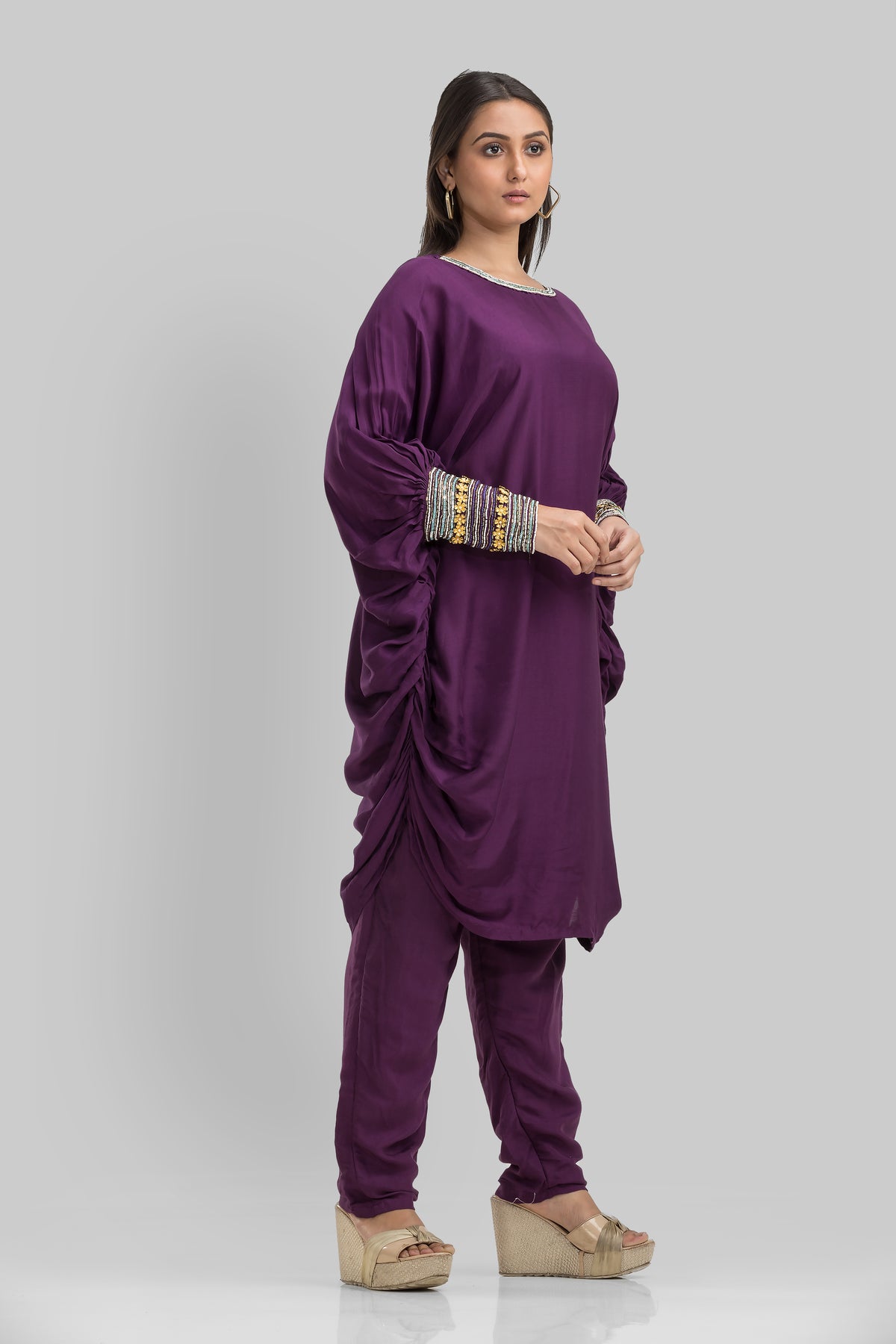 Indo-Western Dress with embroidered sleeves