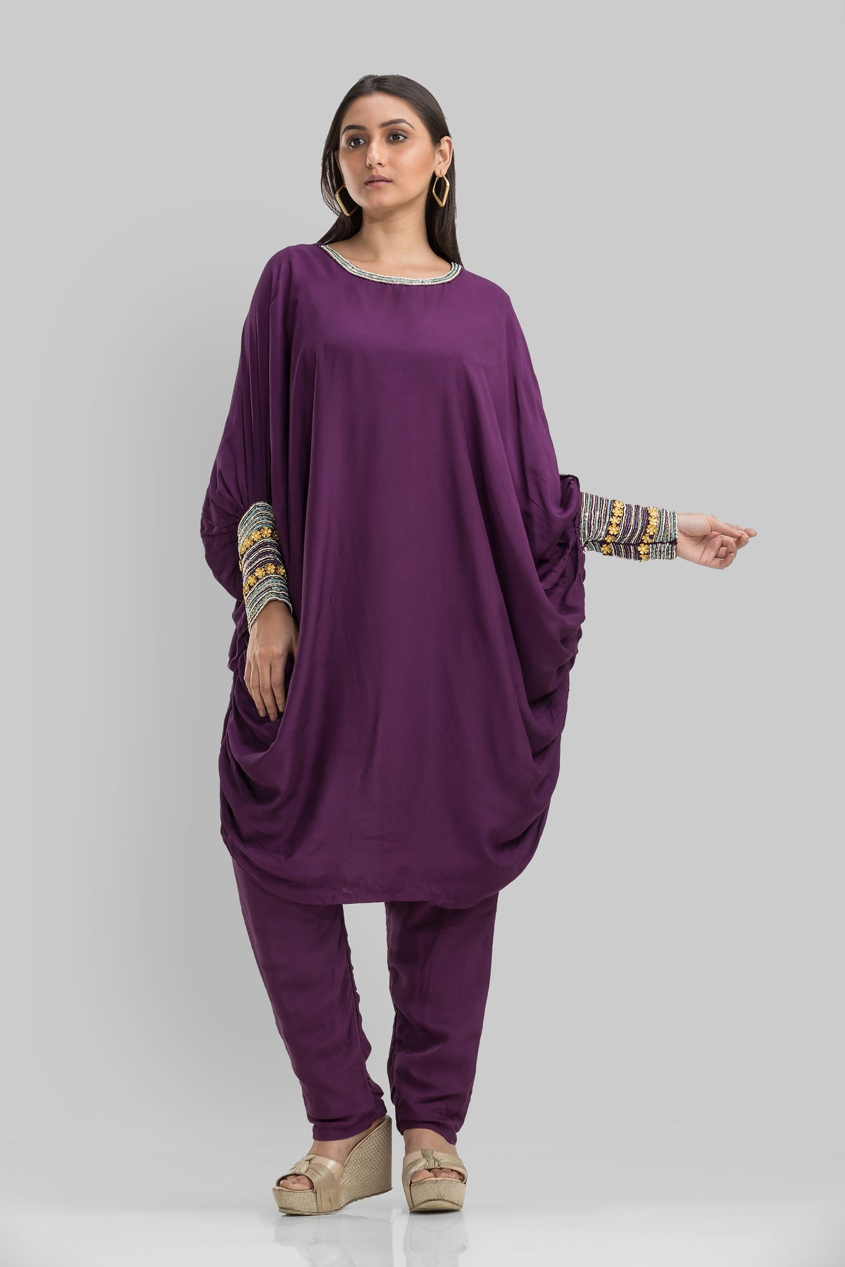 Indo-Western Dress with embroidered sleeves