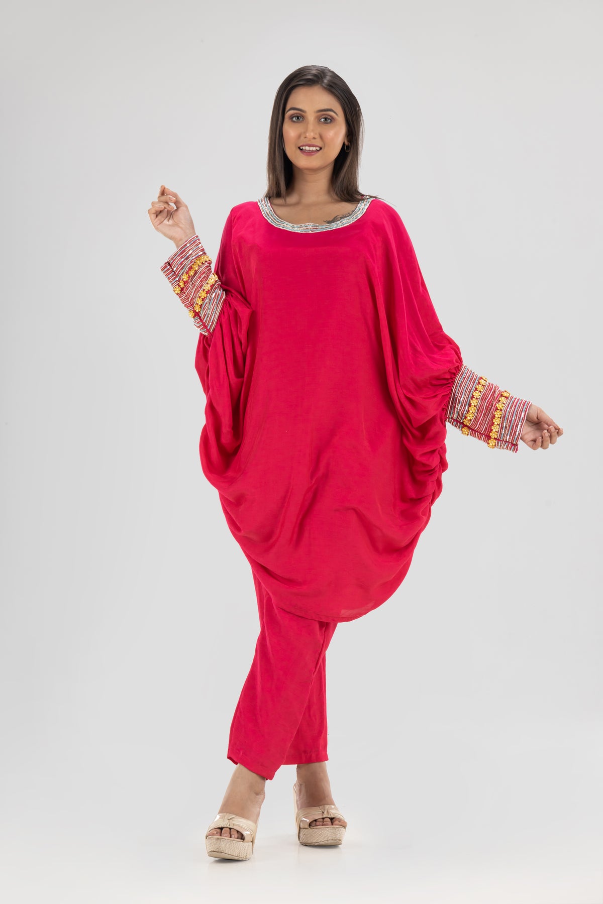 Indo-Western Dress with embroidered sleeves