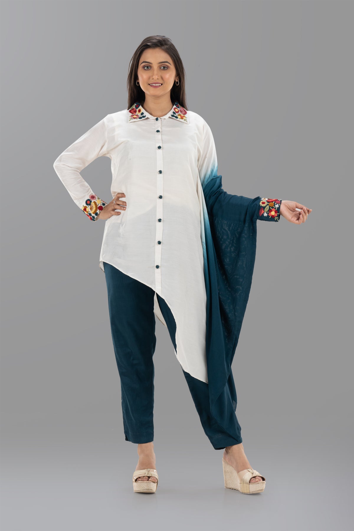 Indo-Western Set in white and blue