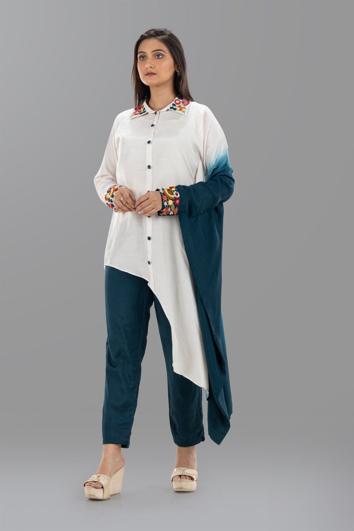 Indo-Western Set in white and blue