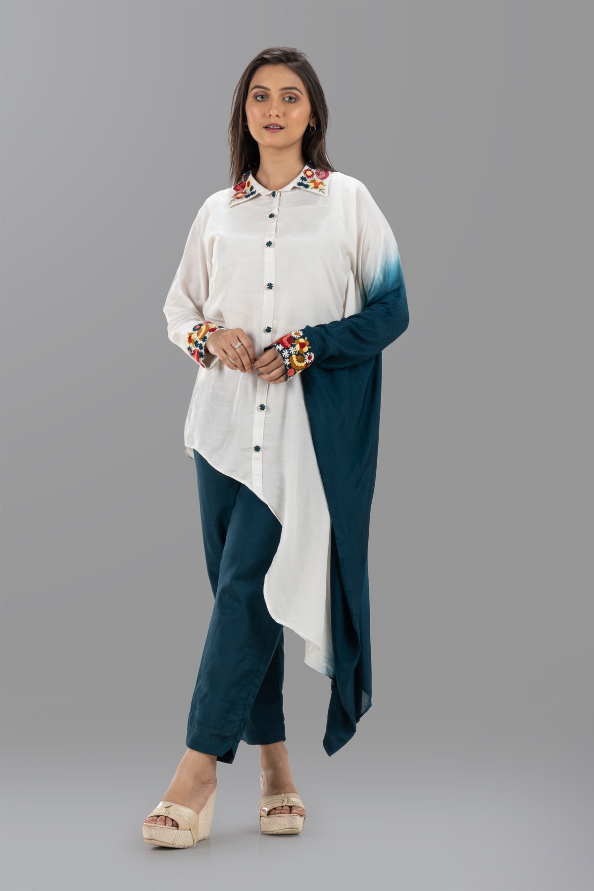 Indo-Western Set in white and blue