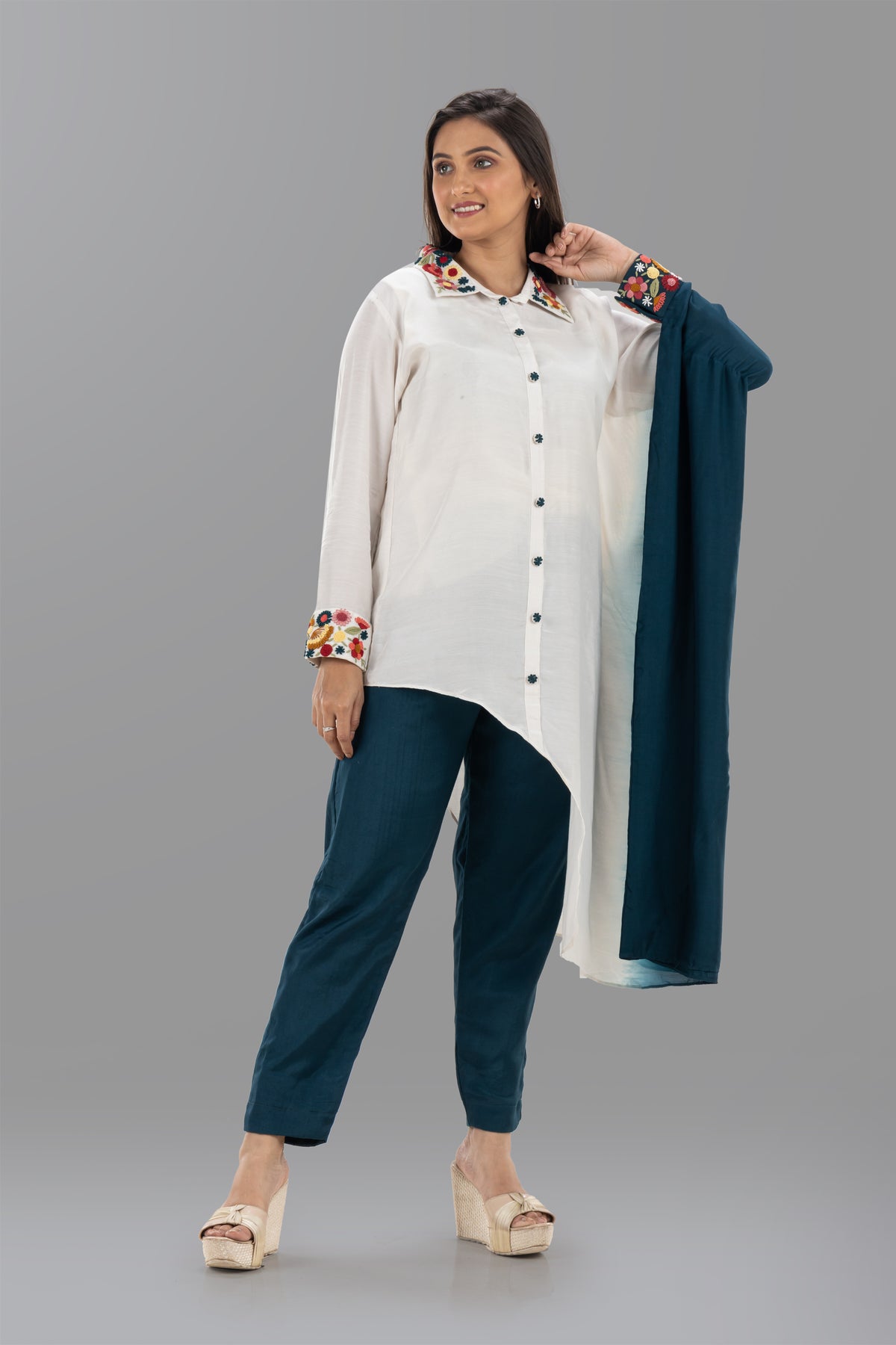 Indo-Western Set in white and blue