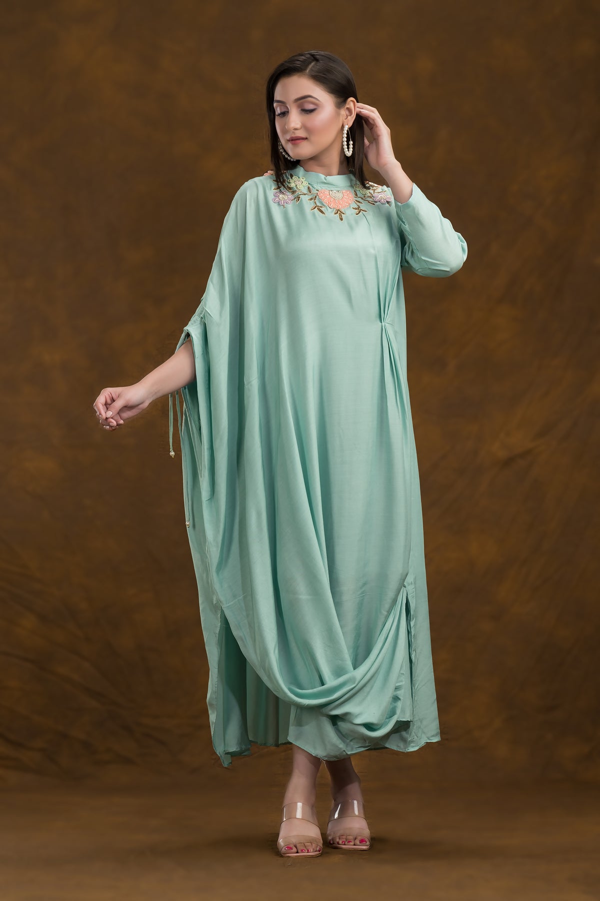 Sacred Suta Designer Draped long gown with Buta Work