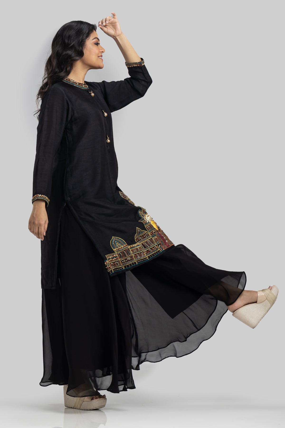 Designer Kurta and Sharara pant set_RAJA RANI embroidery