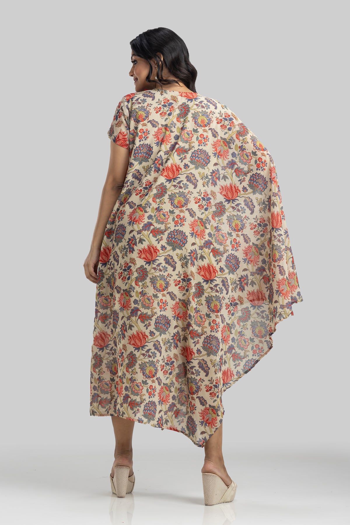 Designer Printed Cowl Drape Georgette Dress