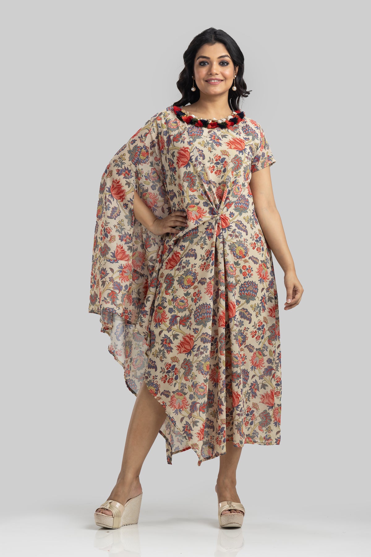 Designer Printed Cowl Drape Georgette Dress