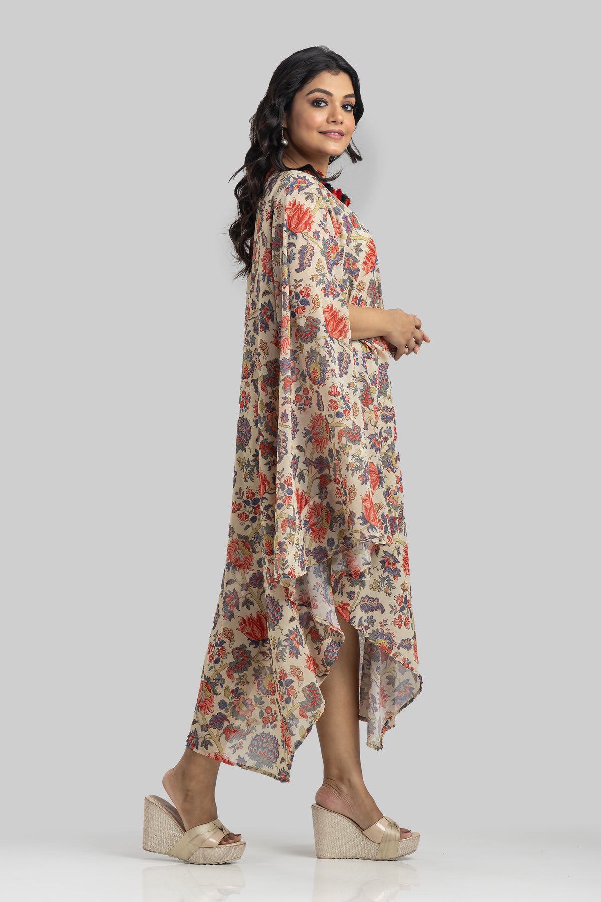 Designer Printed Cowl Drape Georgette Dress