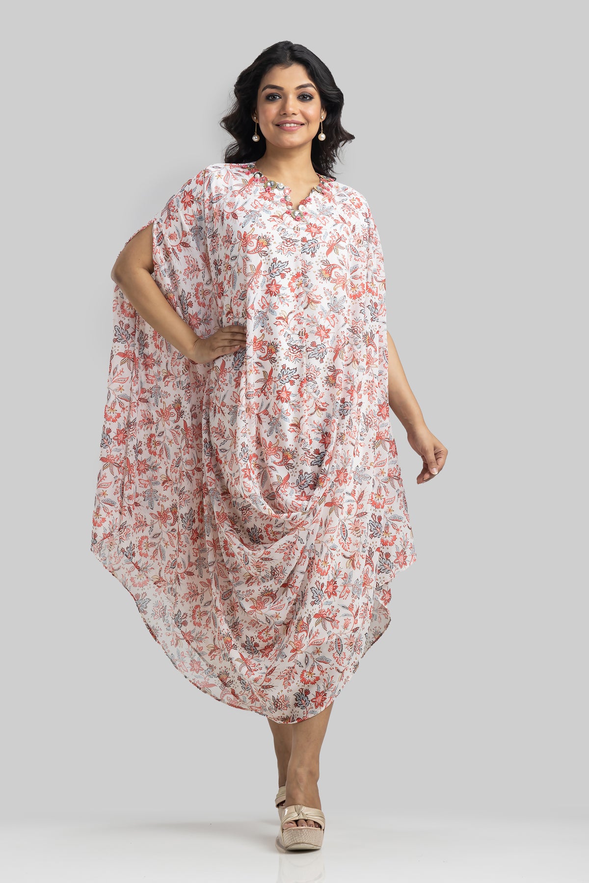 Designer Printed Cowl Drape Georgette Dress