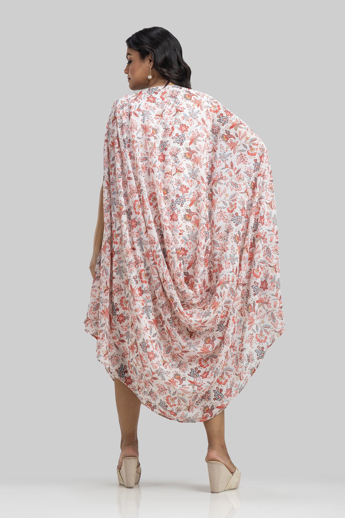 Designer Printed Cowl Drape Georgette Dress