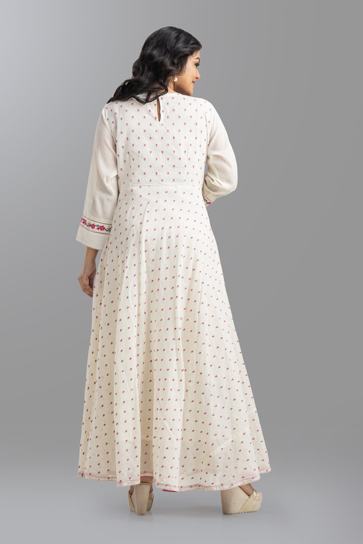 Embroidered Mulmul Long Gown