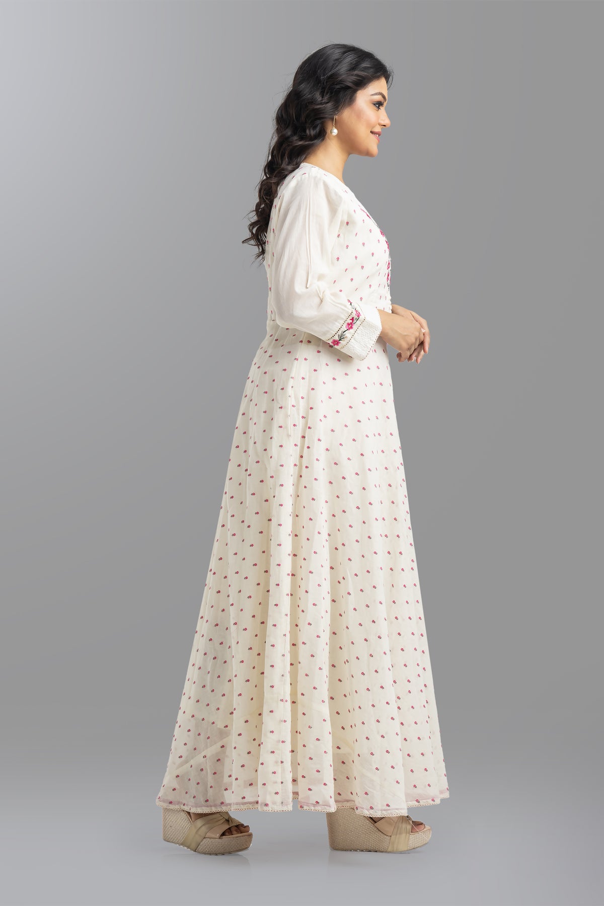 Embroidered Mulmul Long Gown