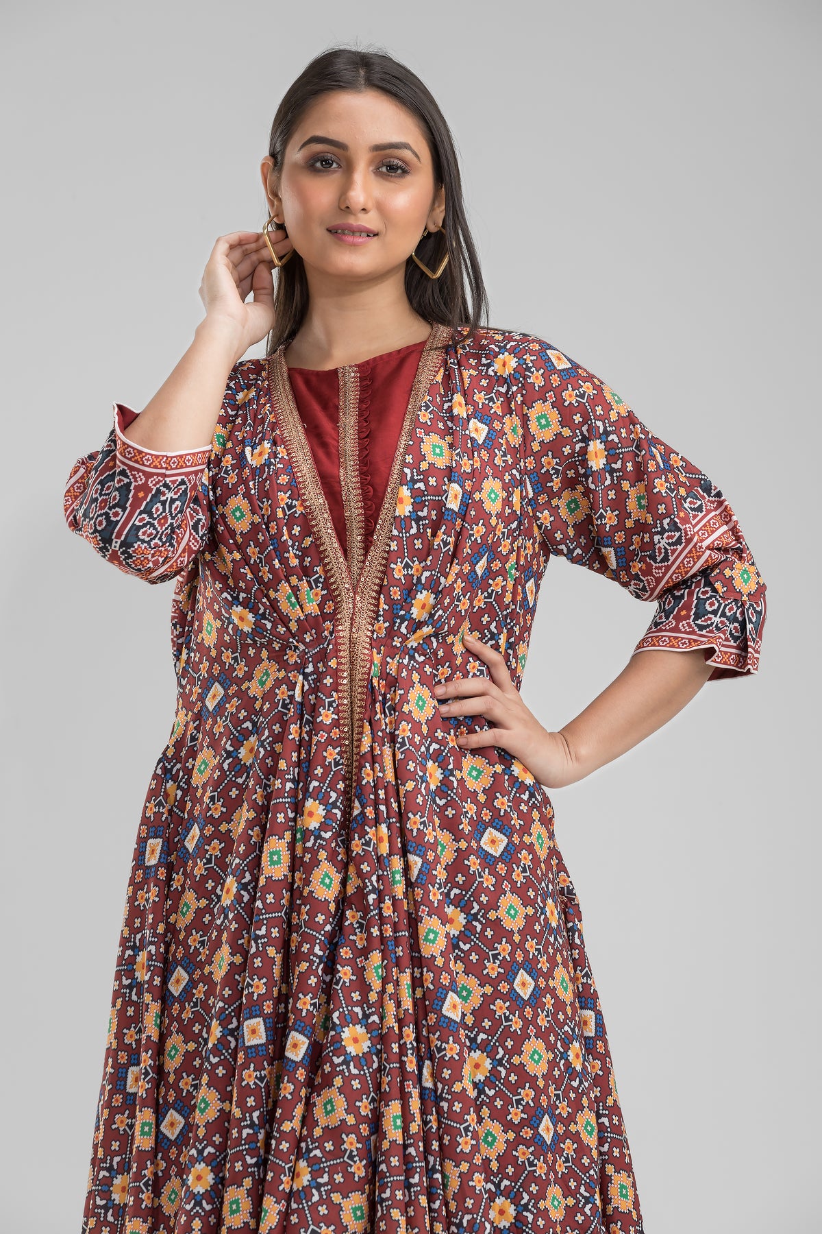 Yellow Dress with Printed Jacket and Belt