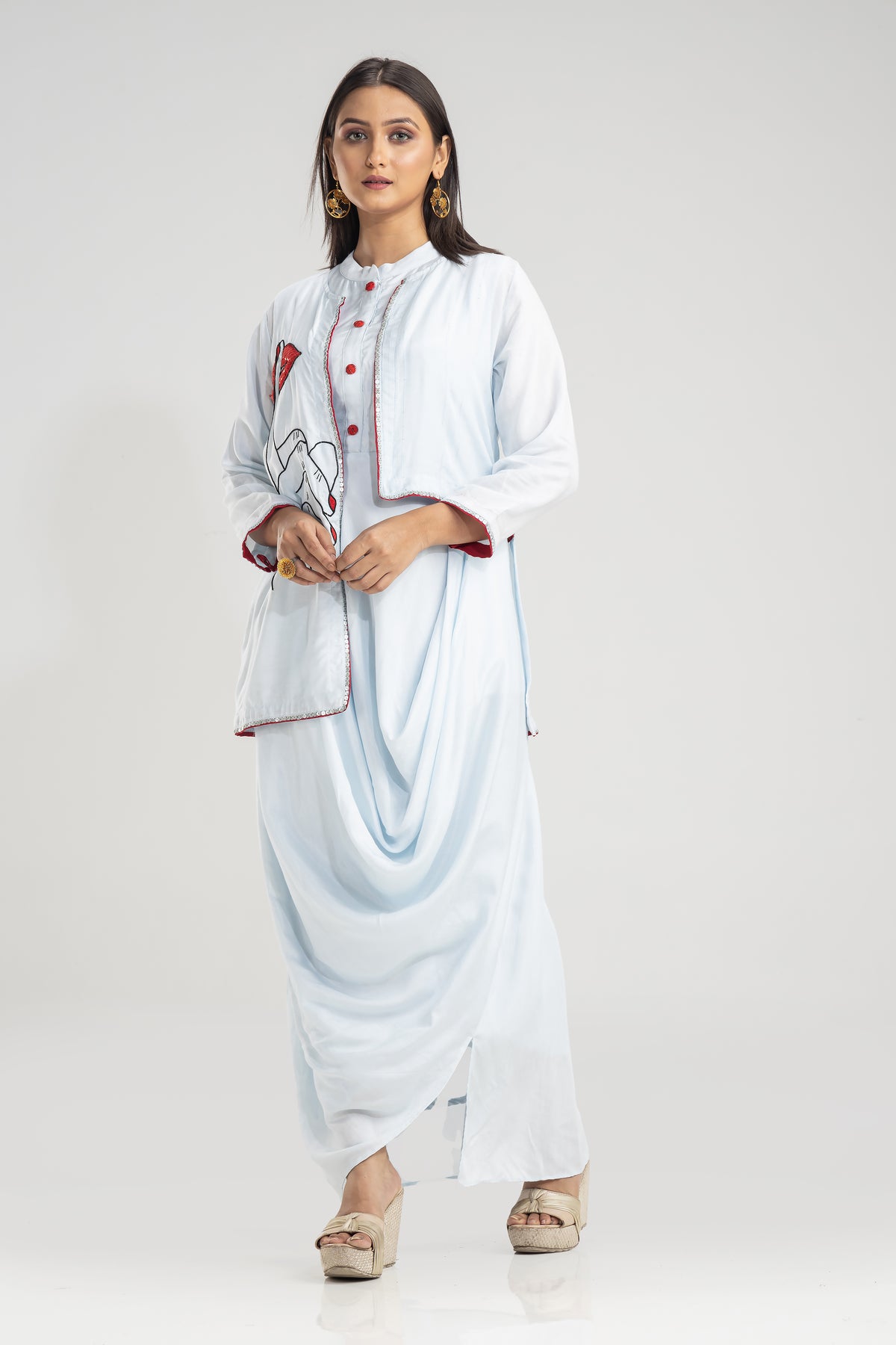 Sacred Suta Muslin Cowl Drape Gown