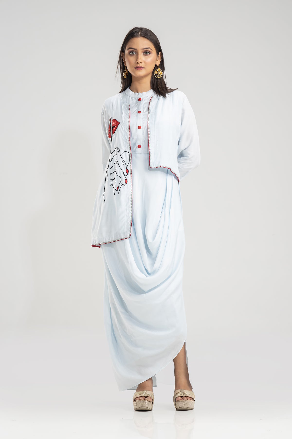 Sacred Suta Muslin Cowl Drape Gown