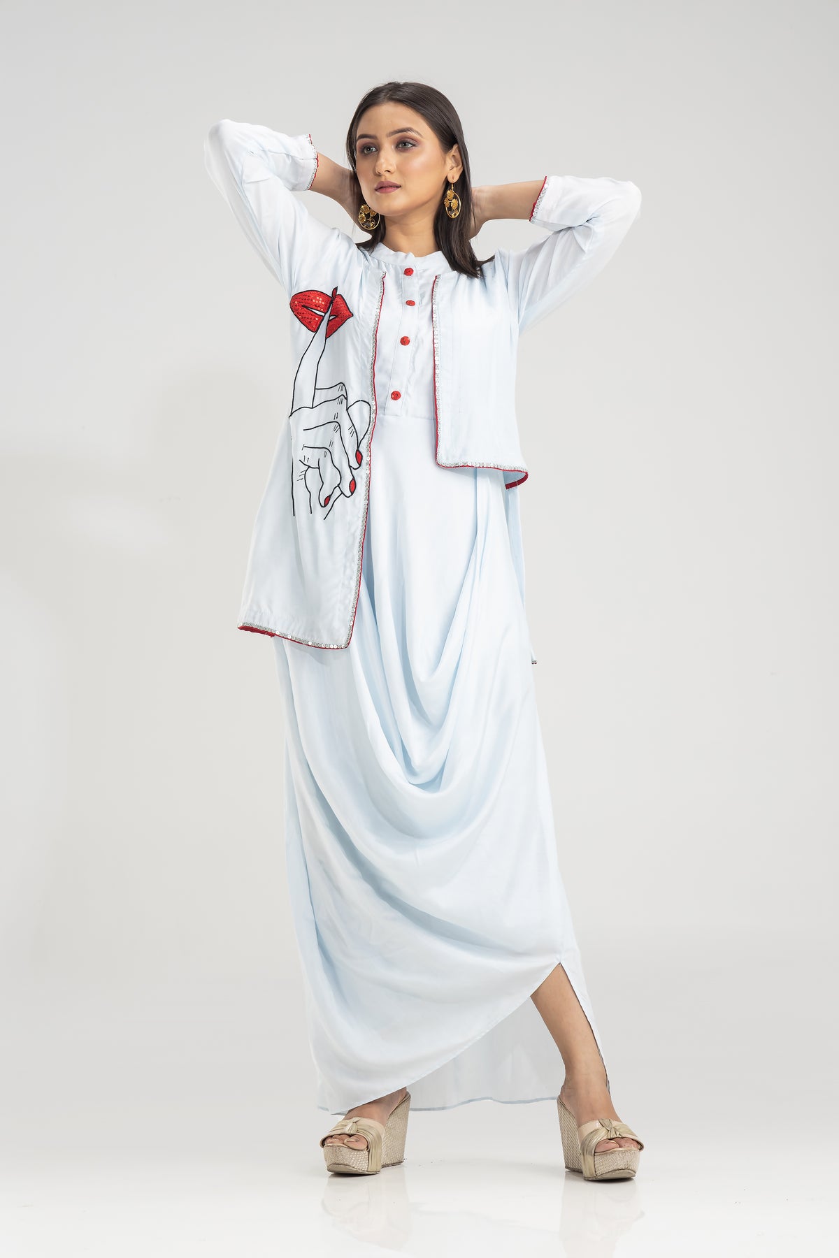 Sacred Suta Muslin Cowl Drape Gown