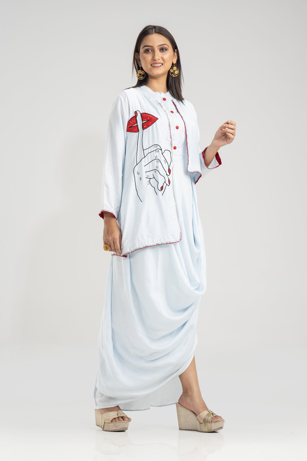 Sacred Suta Muslin Cowl Drape Gown