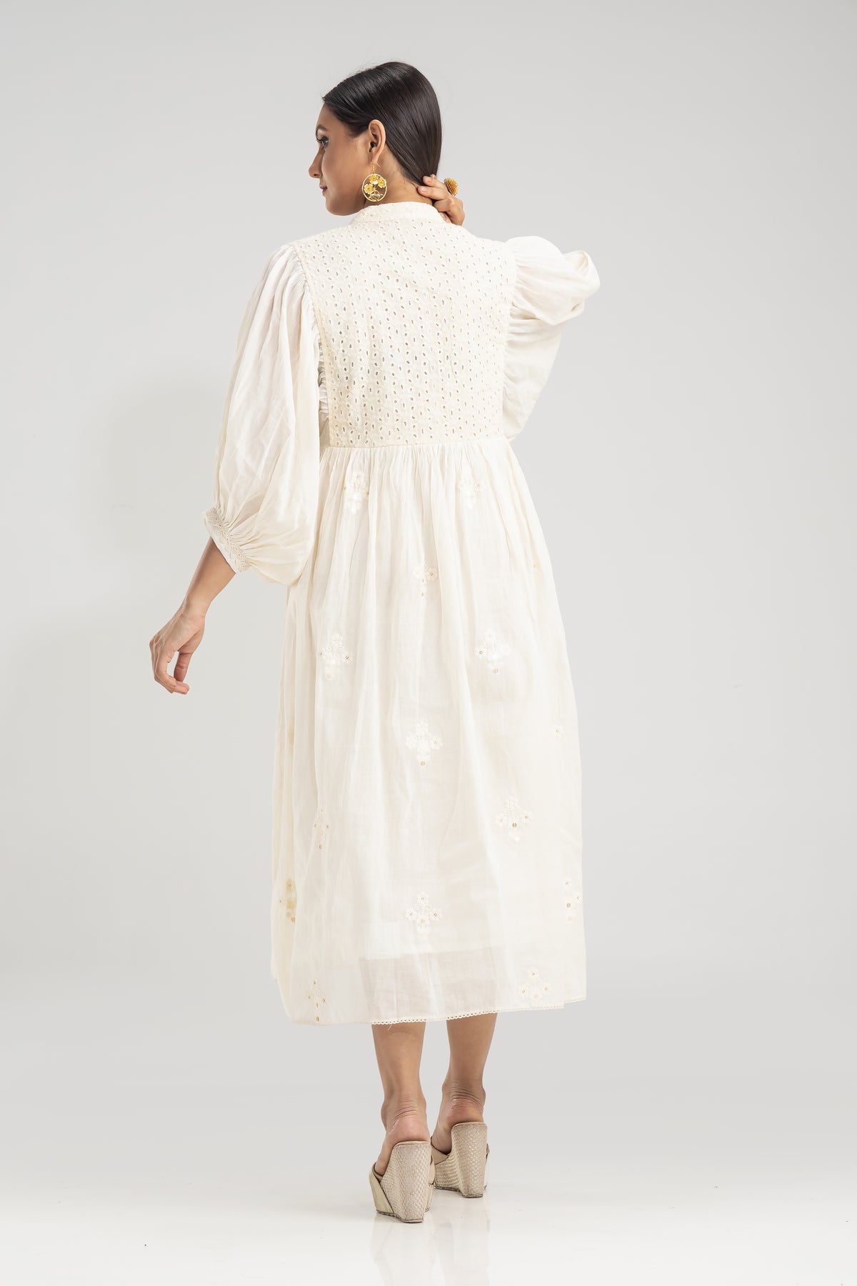 Cotton Gather Frock With Balloon Sleeves