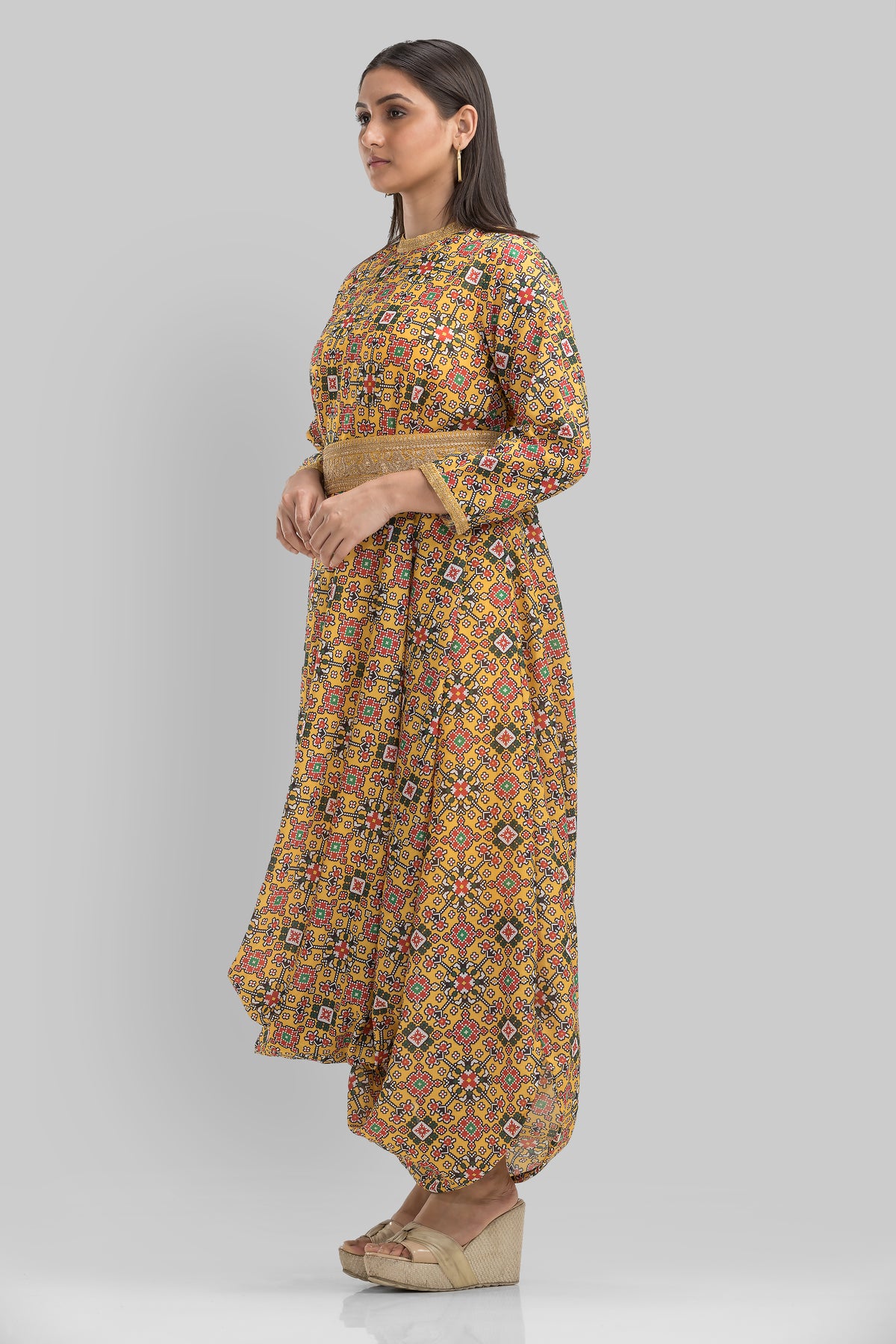 Multi print Gown With belt