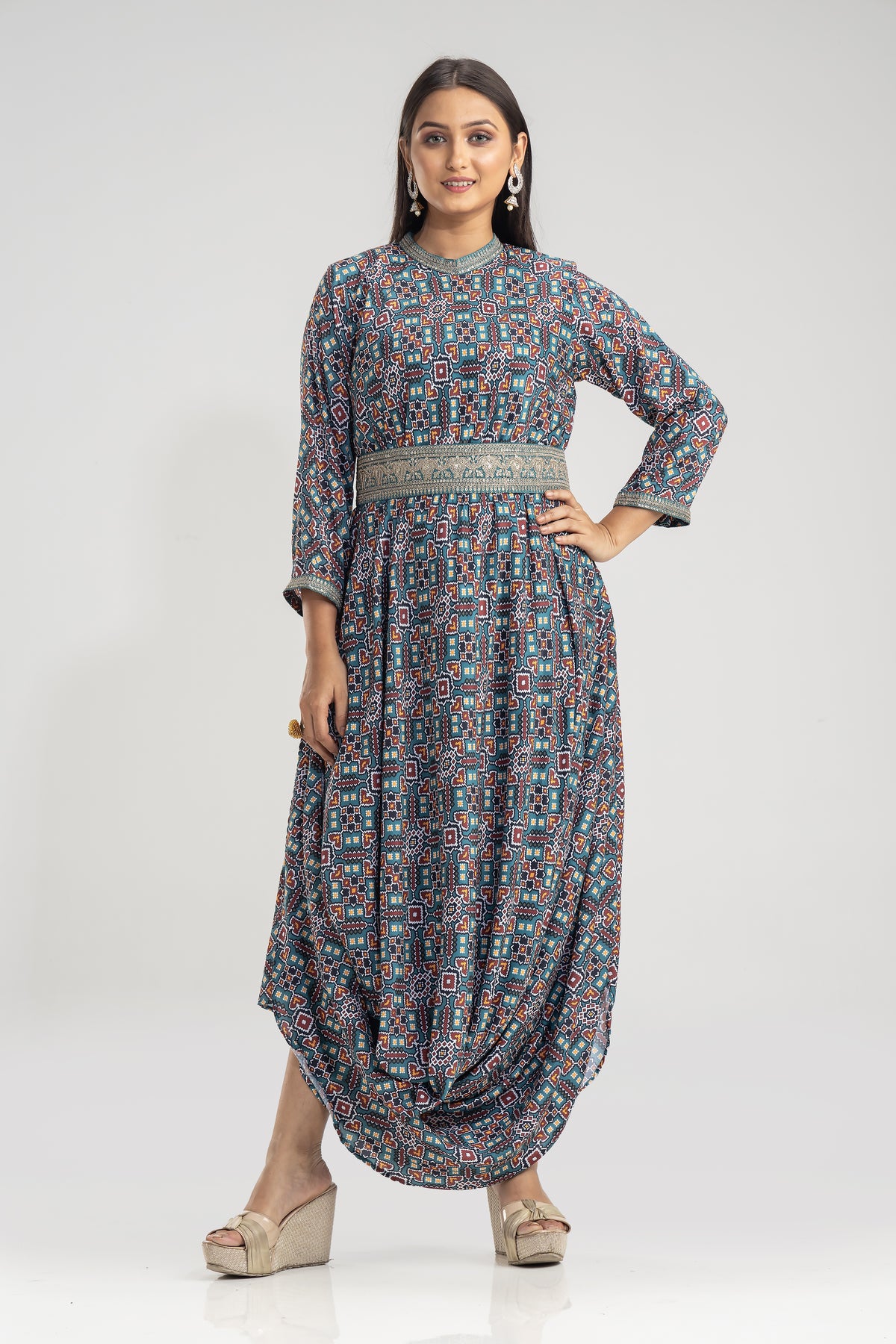 Multi print Gown With belt