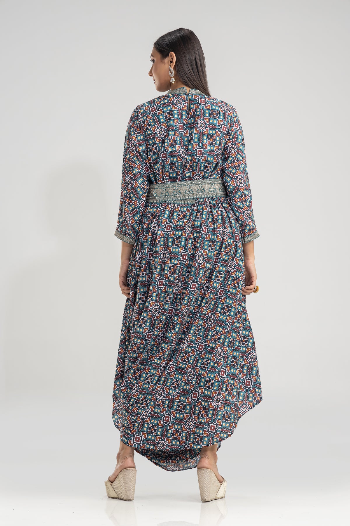 Multi print Gown With belt