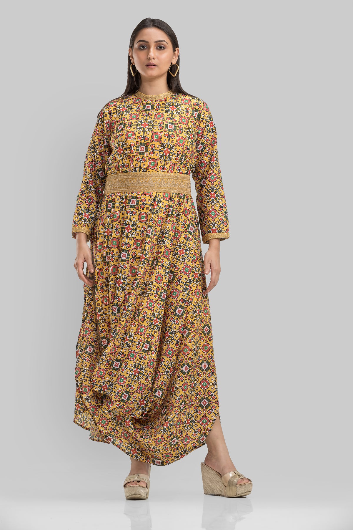 Multi print Gown With belt