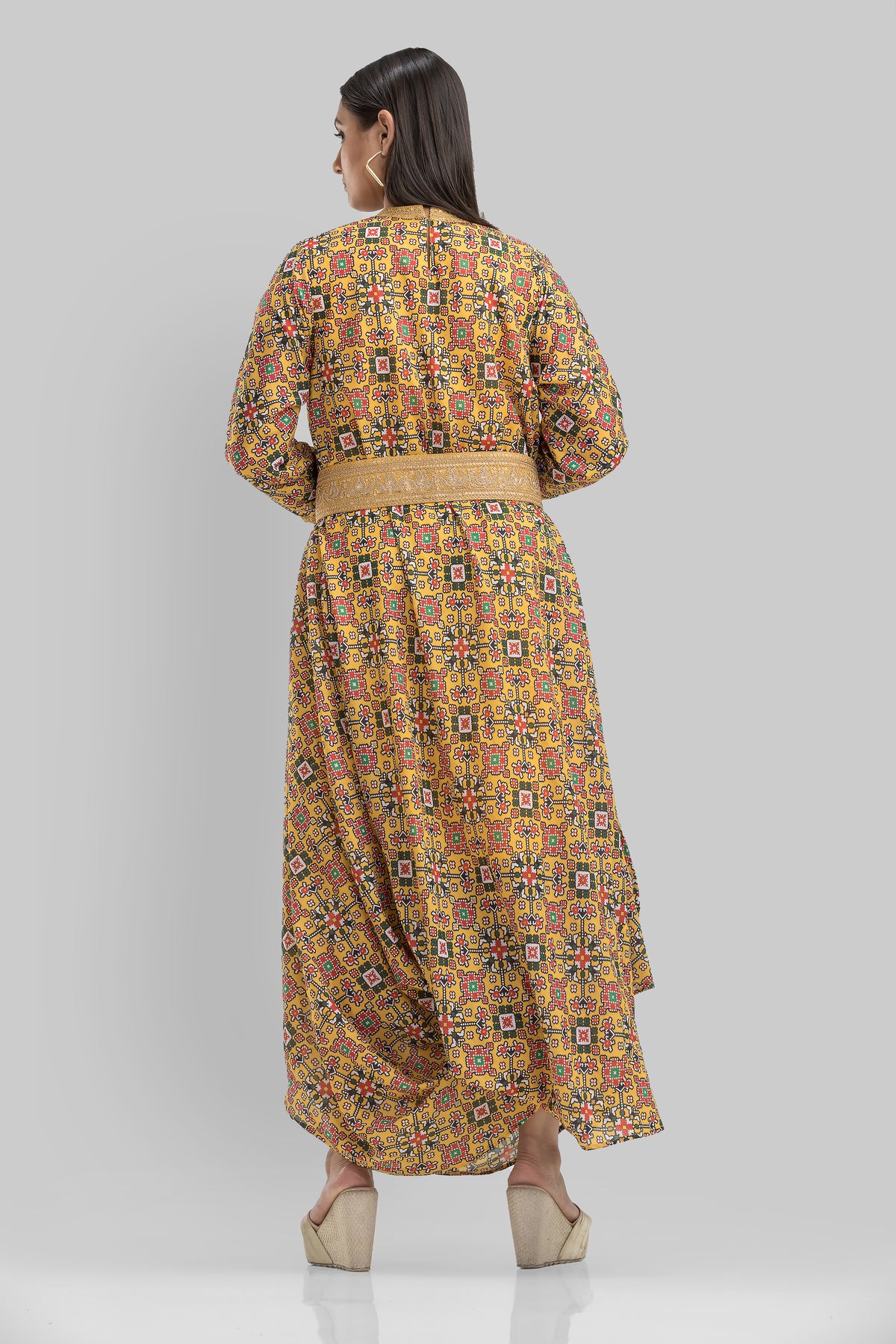 Multi print Gown With belt