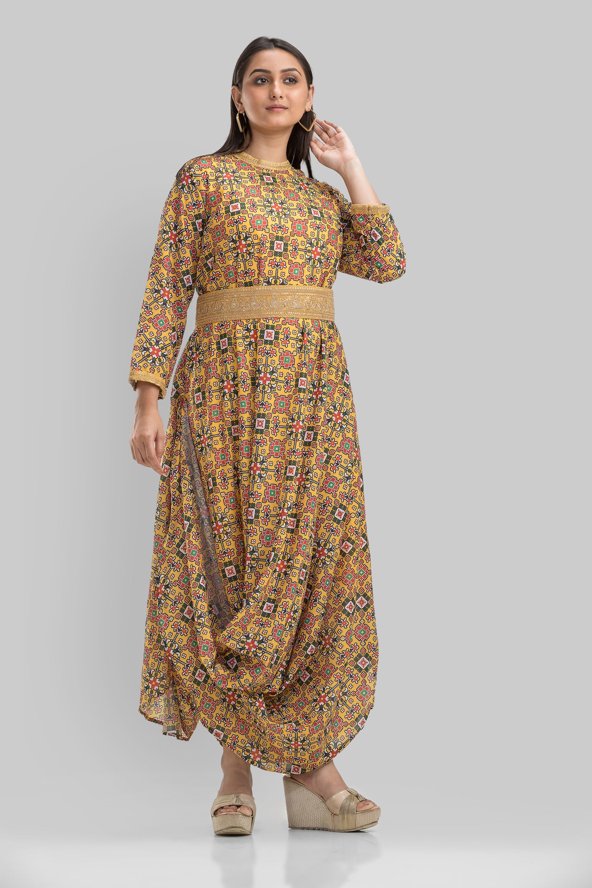 Multi print Gown With belt