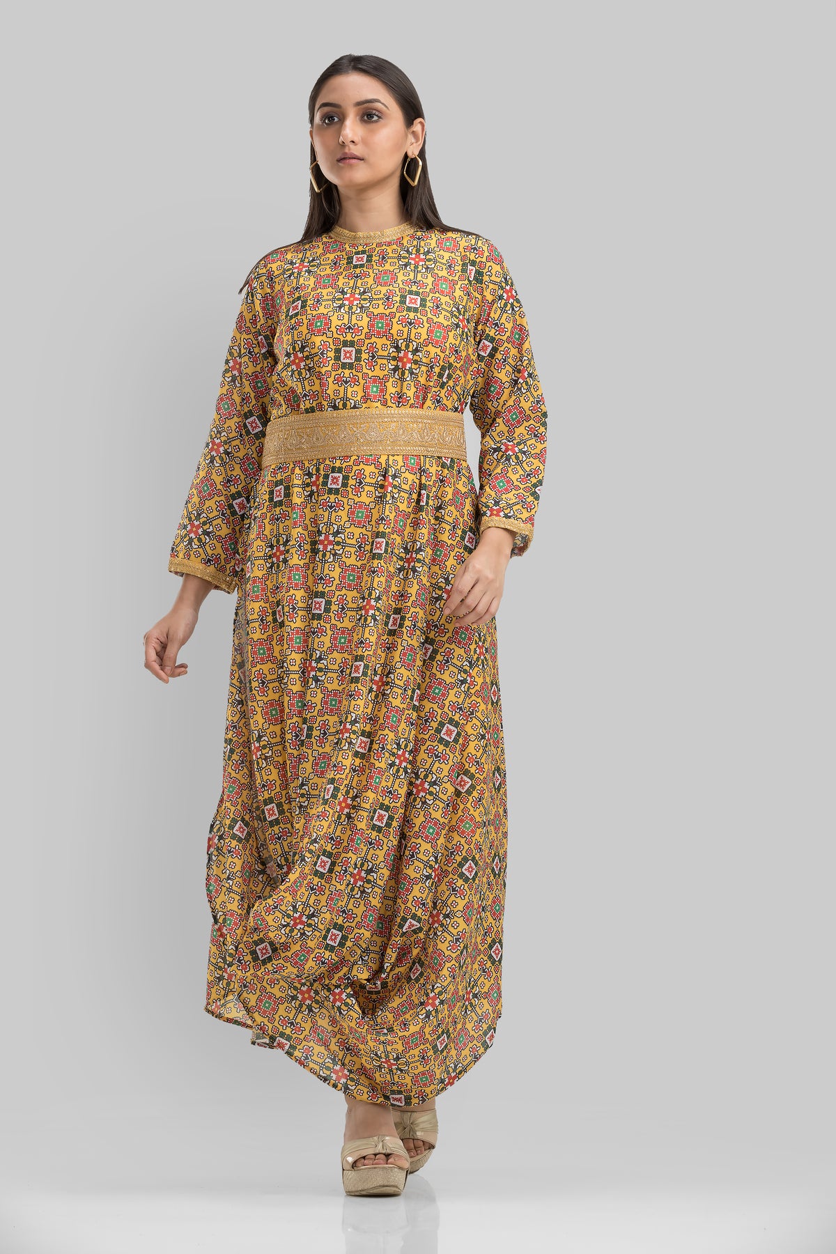 Multi print Gown With belt