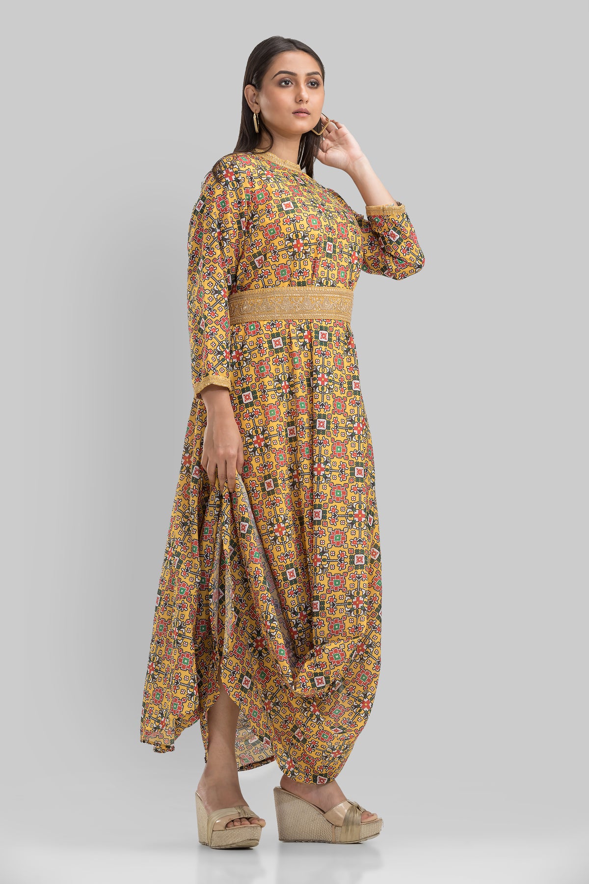 Multi print Gown With belt