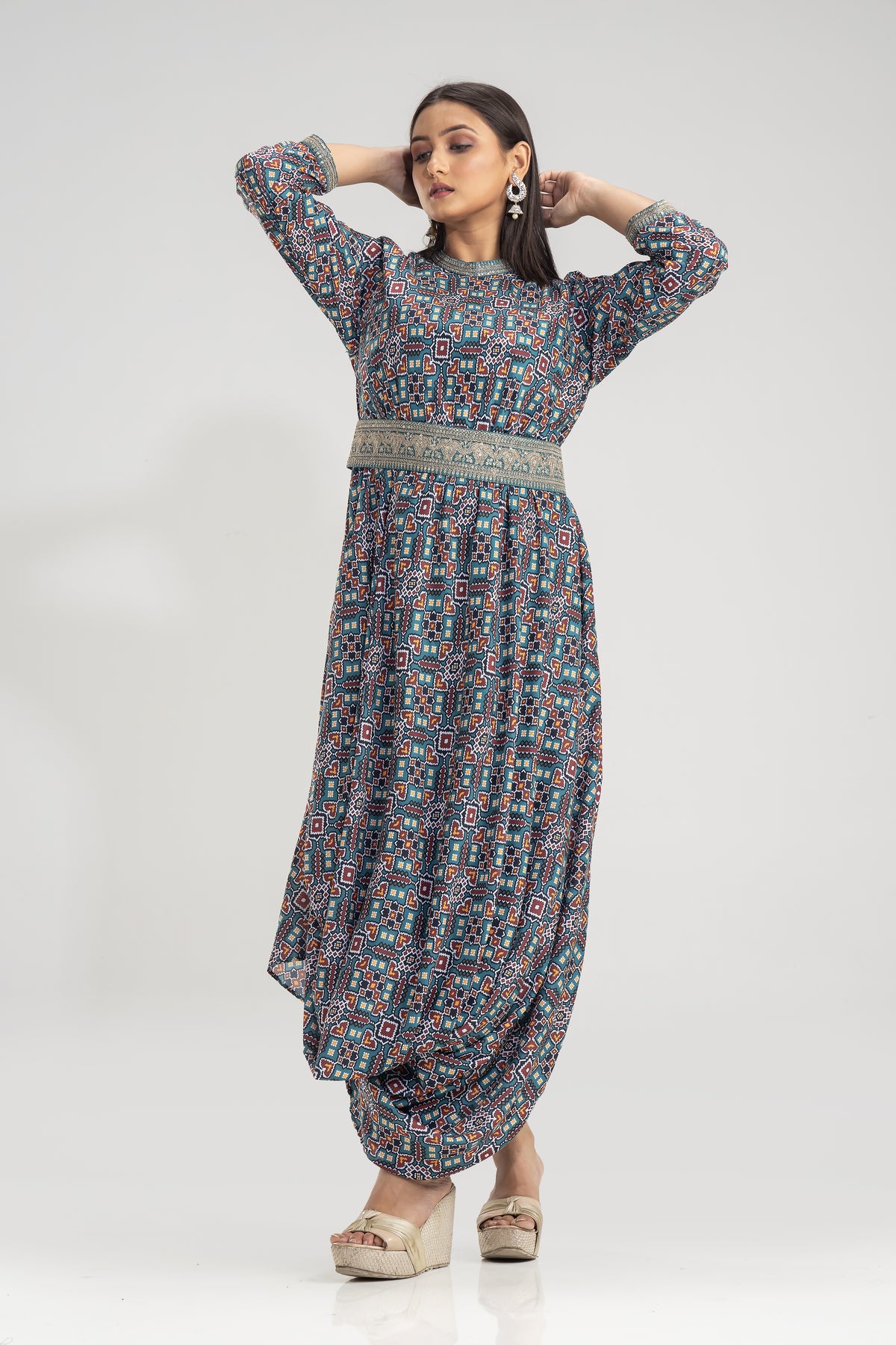 Multi print Gown With belt