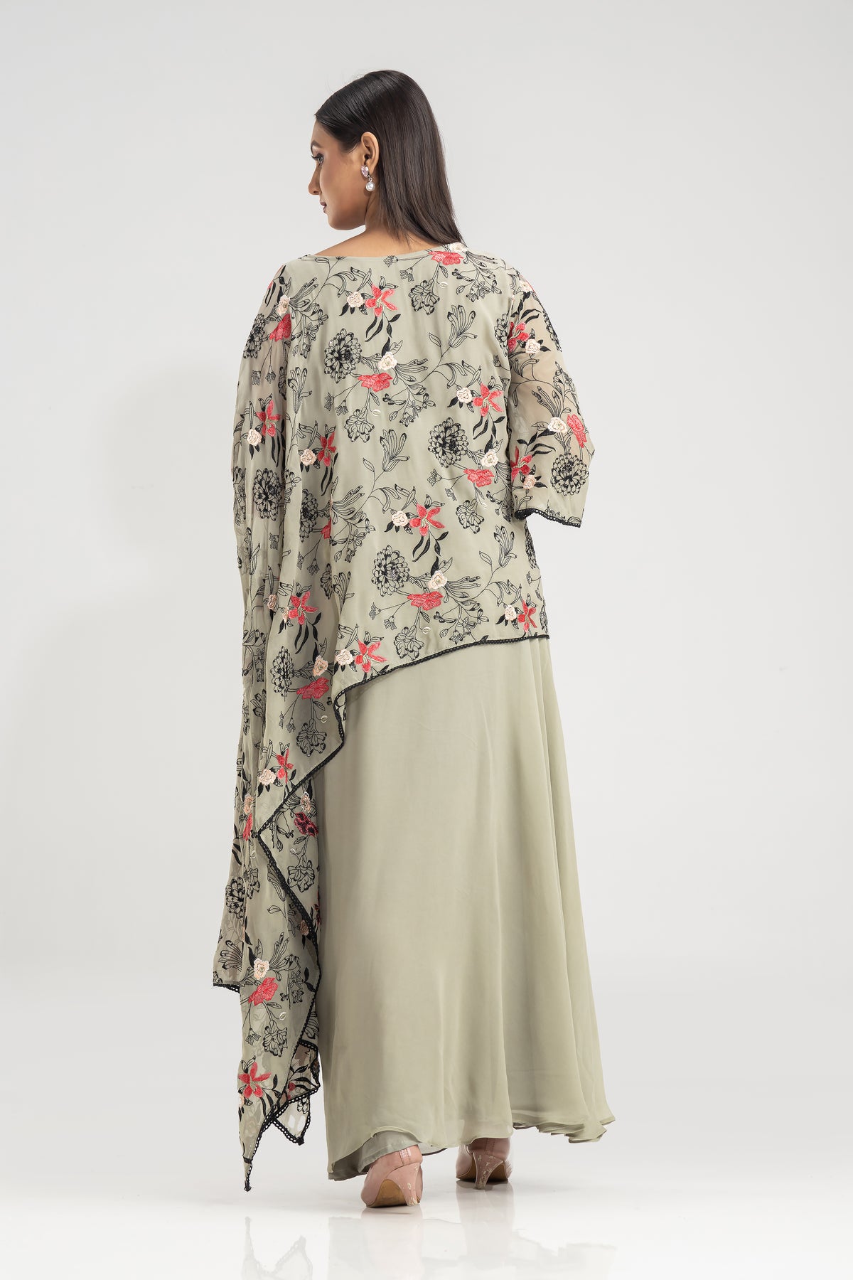 Embroidered Indo-Western Cowl Drape Dress