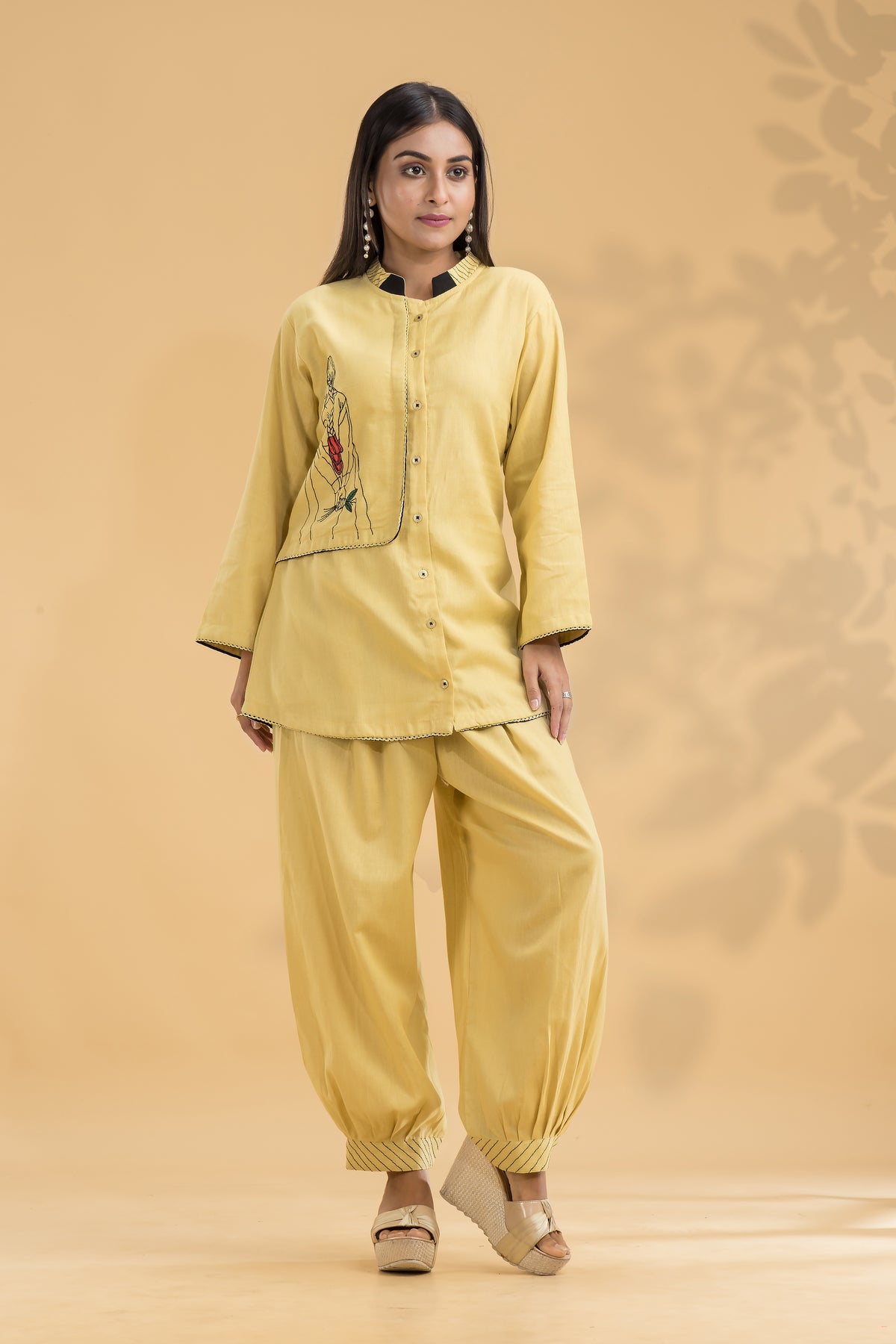 Embroidered Co-ord set with Chinese collar