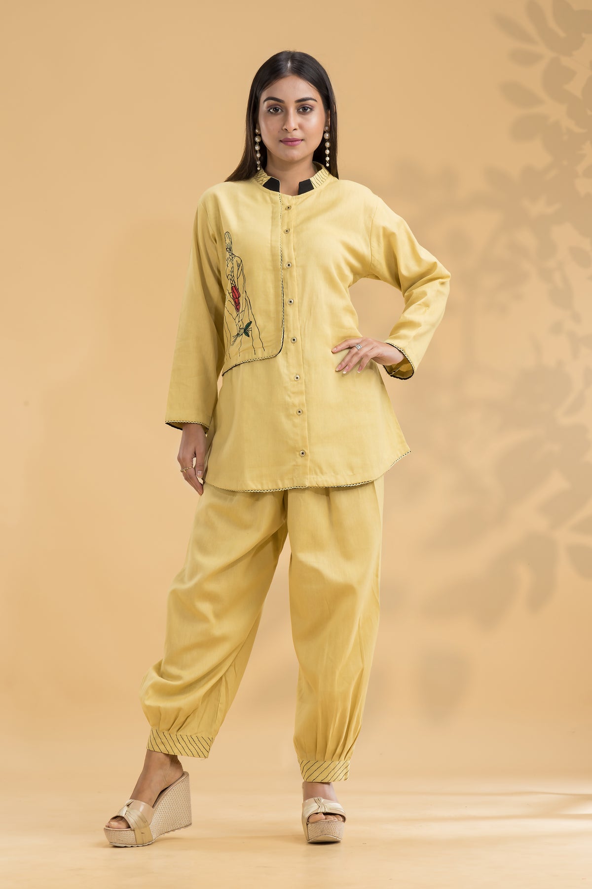 Embroidered Co-ord set with Chinese collar