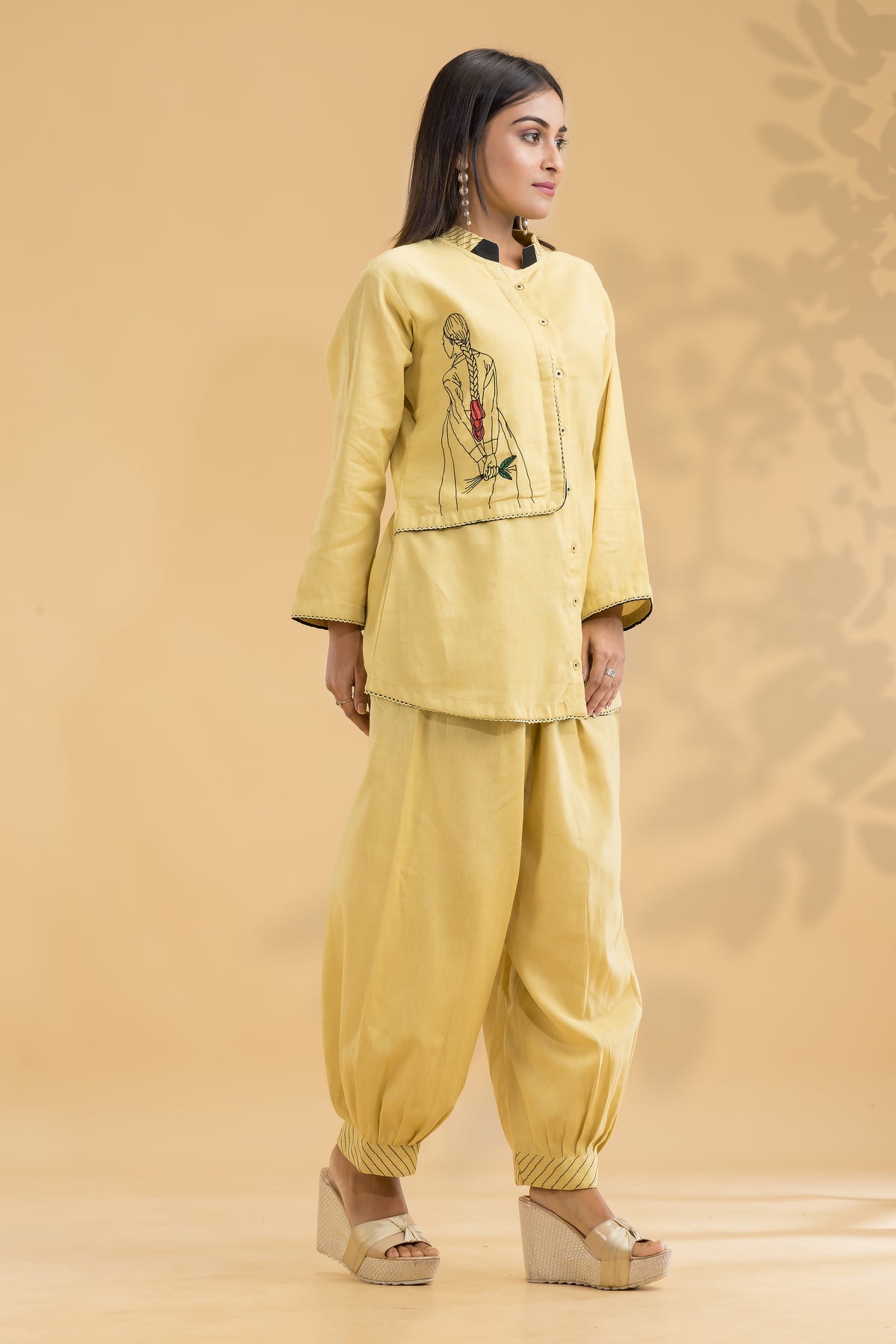 Embroidered Co-ord set with Chinese collar