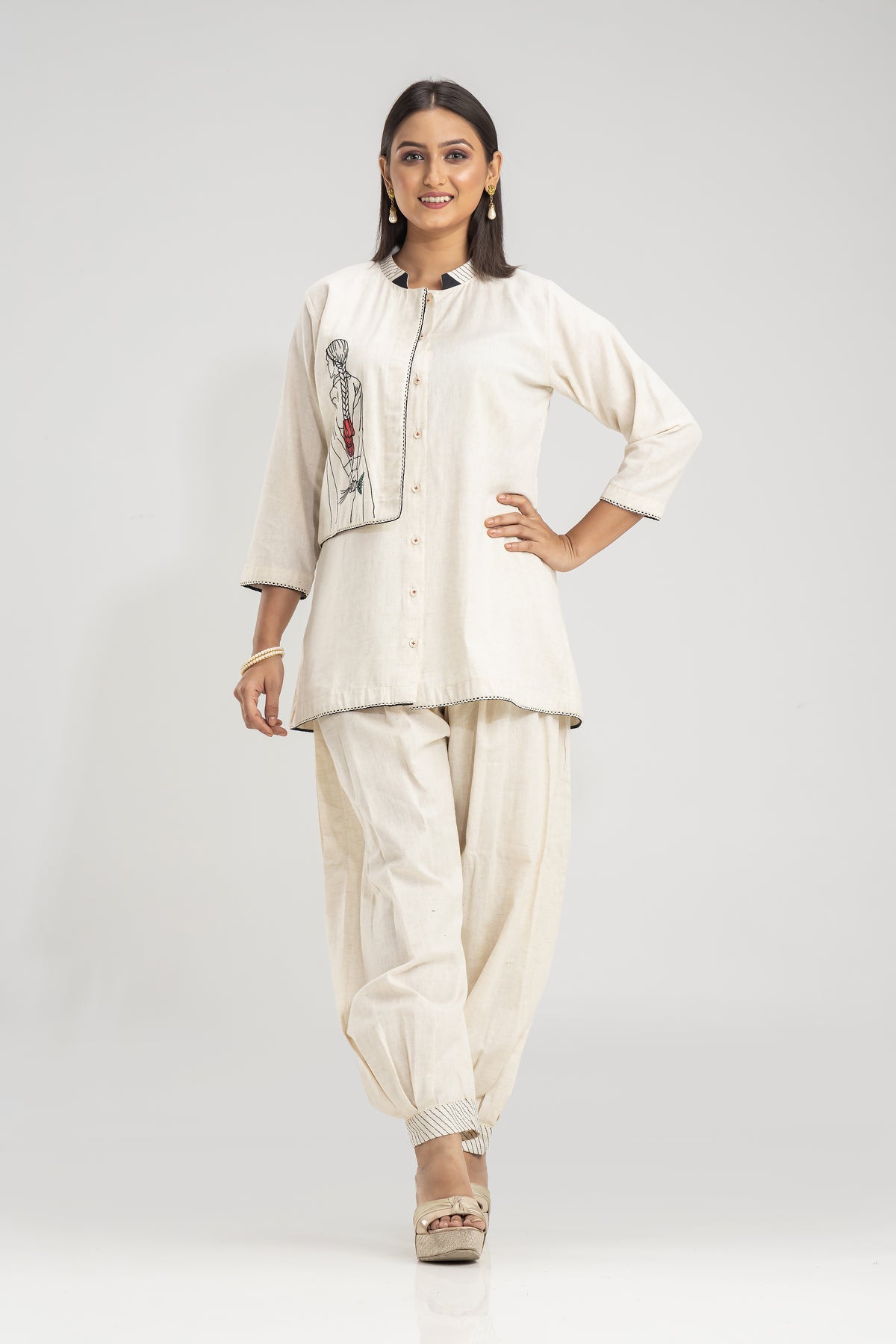 Embroidered Co-ord set with Chinese collar