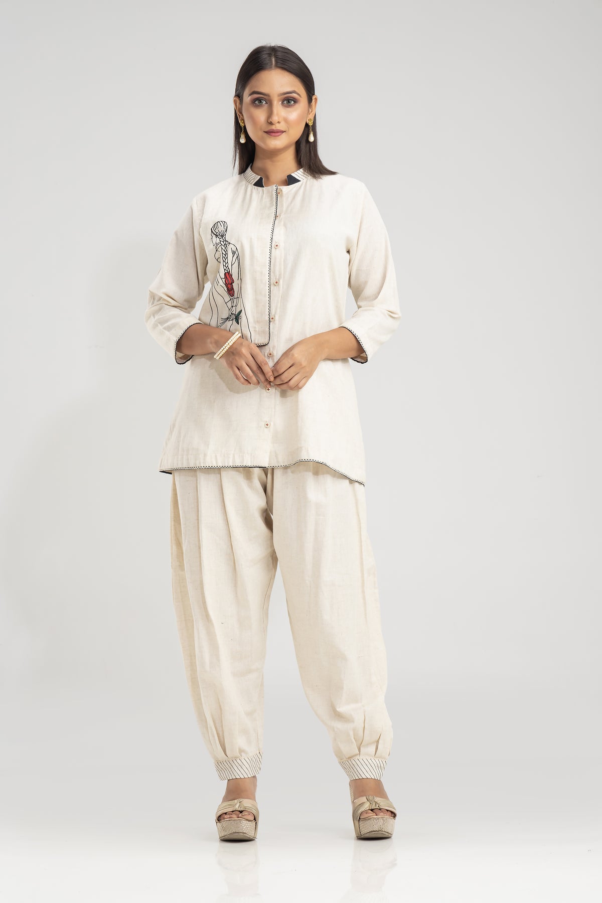 Embroidered Co-ord set with Chinese collar